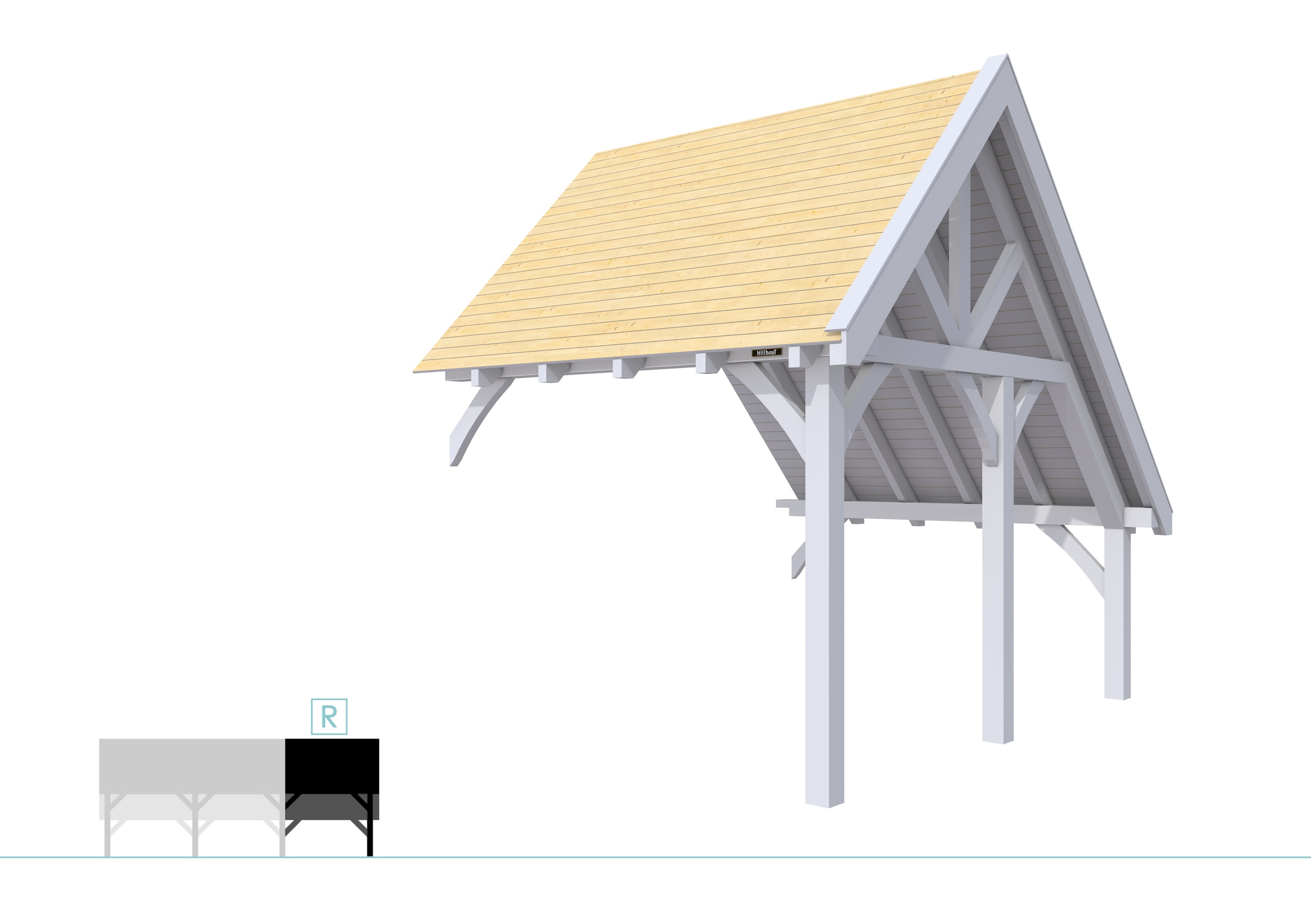 Buitenverblijf kapschuur Excellent Modulair, vuren, rechterdeel XXL/C, 293x399 cm, lichtgrijs gespoten.