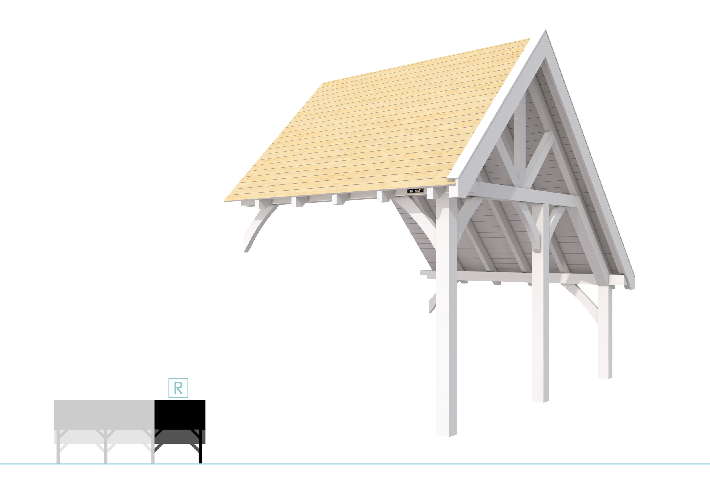 Buitenverblijf kapschuur Excellent Modulair, vuren, rechterdeel XXL/C, 293x399 cm, wit gespoten.