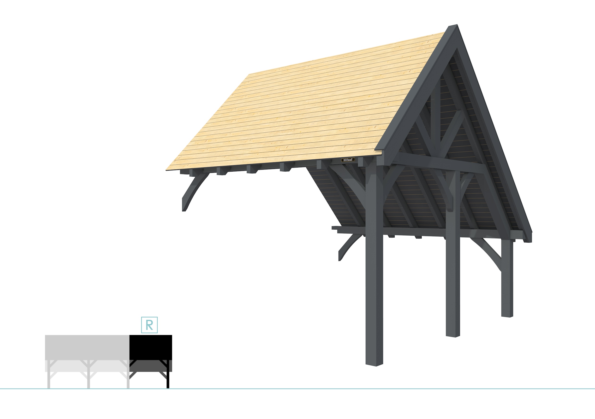 Buitenverblijf kapschuur Excellent Modulair, vuren, rechterdeel XXL/D, 343x399 cm, antraciet gespoten.