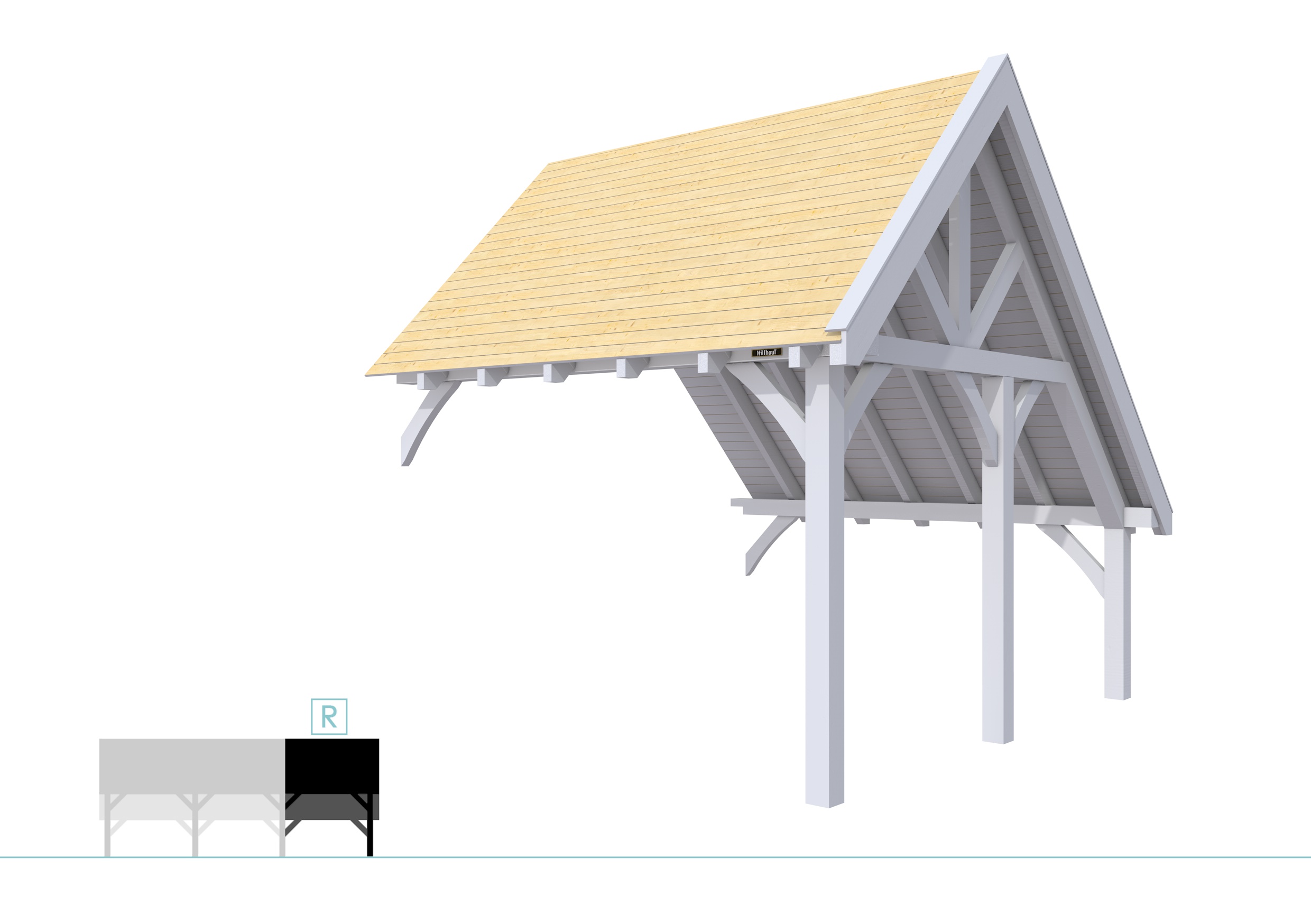 Buitenverblijf kapschuur Excellent Modulair, vuren, rechterdeel XXL/D, 343x399 cm, lichtgrijs gespoten.