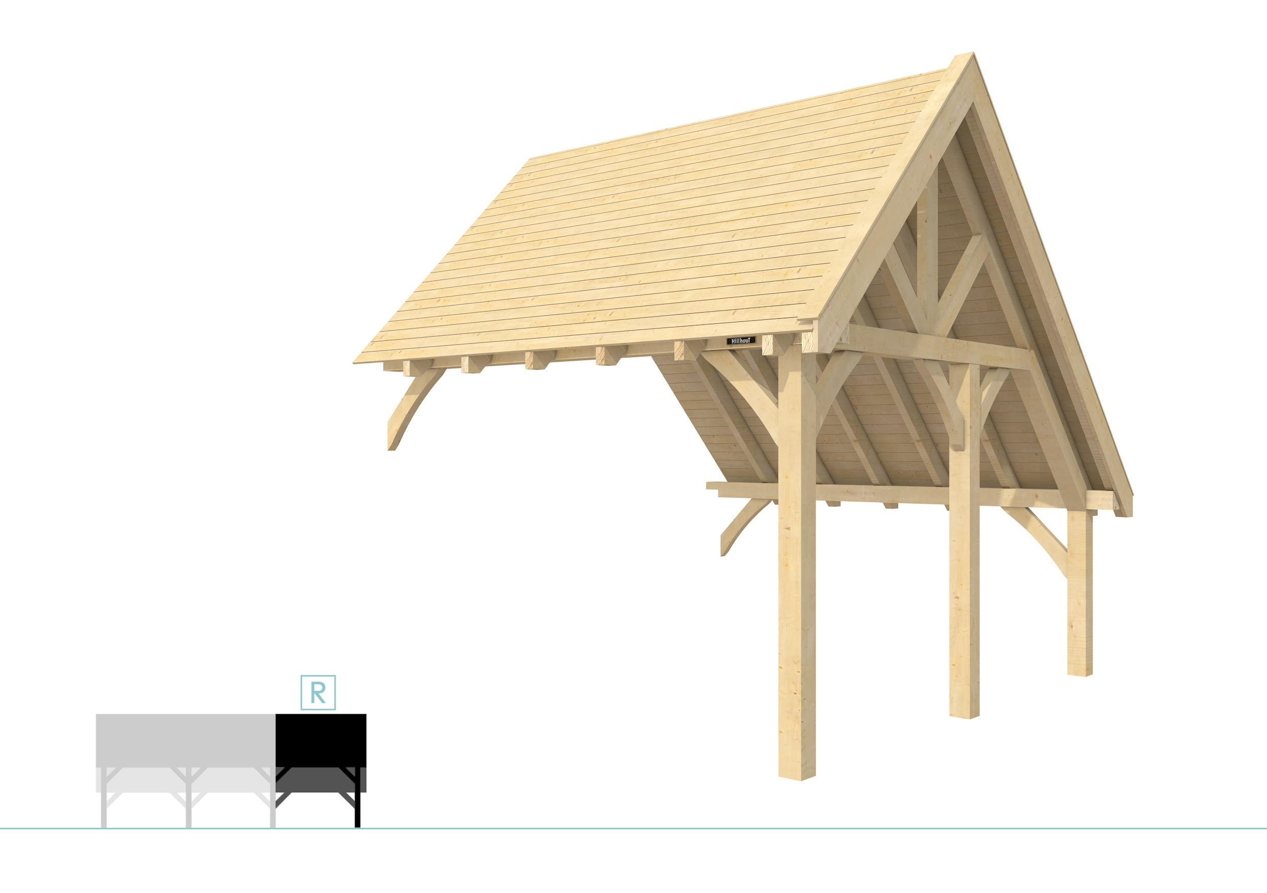 Buitenverblijf kapschuur Excellent Modulair, vuren, rechterdeel XXL/D, 343x399 cm, onbehandeld.