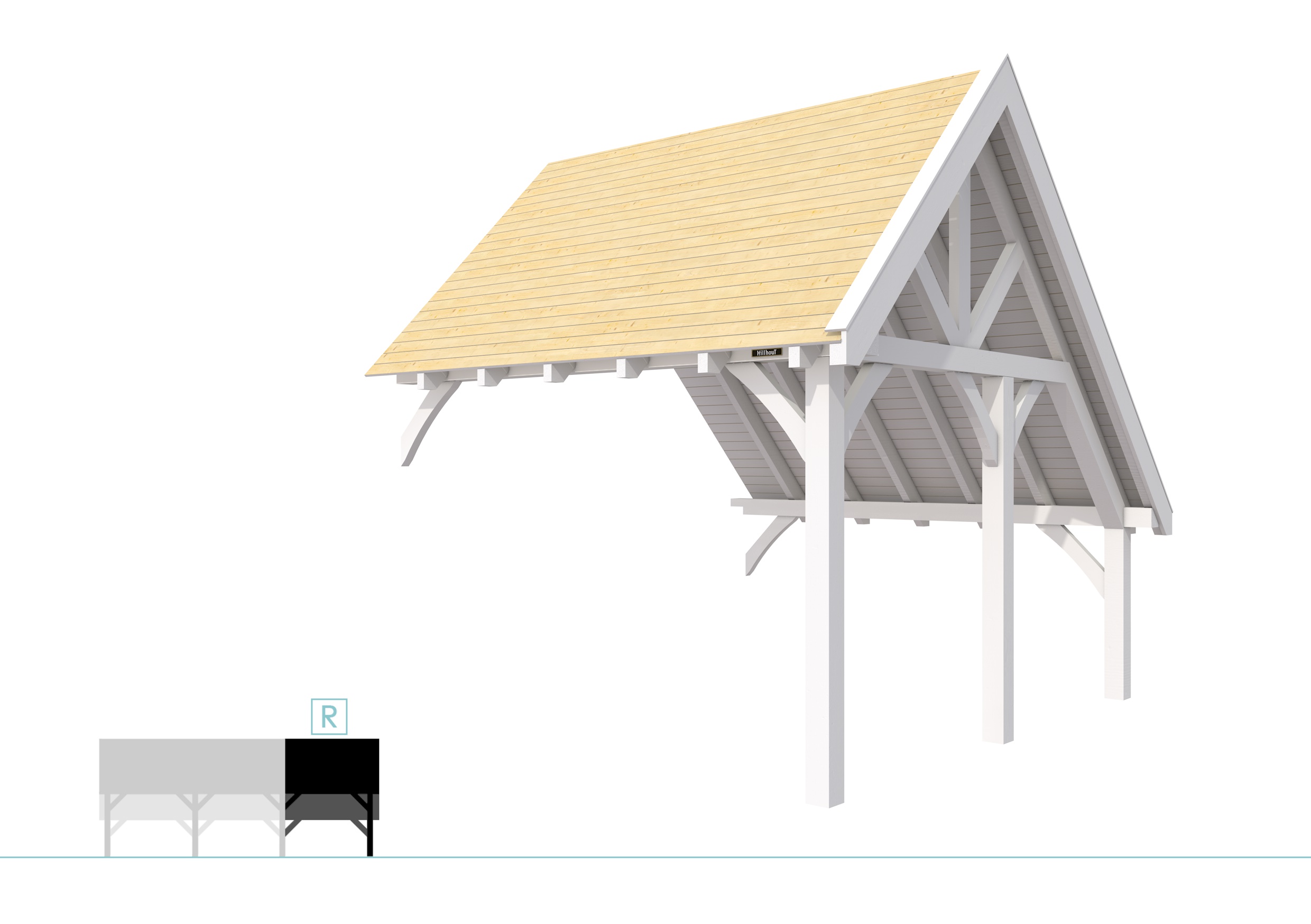 Buitenverblijf kapschuur Excellent Modulair, vuren, rechterdeel XXL/D, 343x399 cm, wit gespoten.