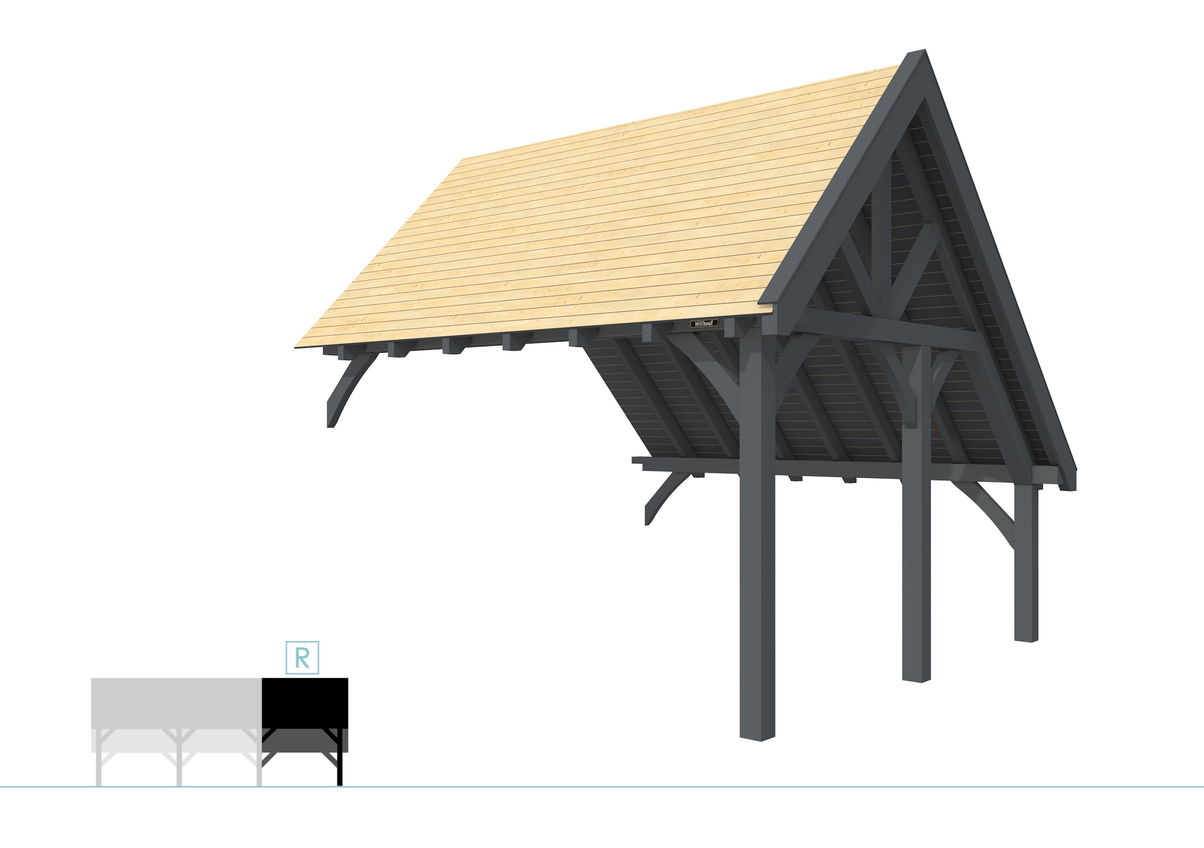 Buitenverblijf kapschuur Excellent Modulair, vuren, rechterdeel XXL/E, 385x399 cm, antraciet gespoten.