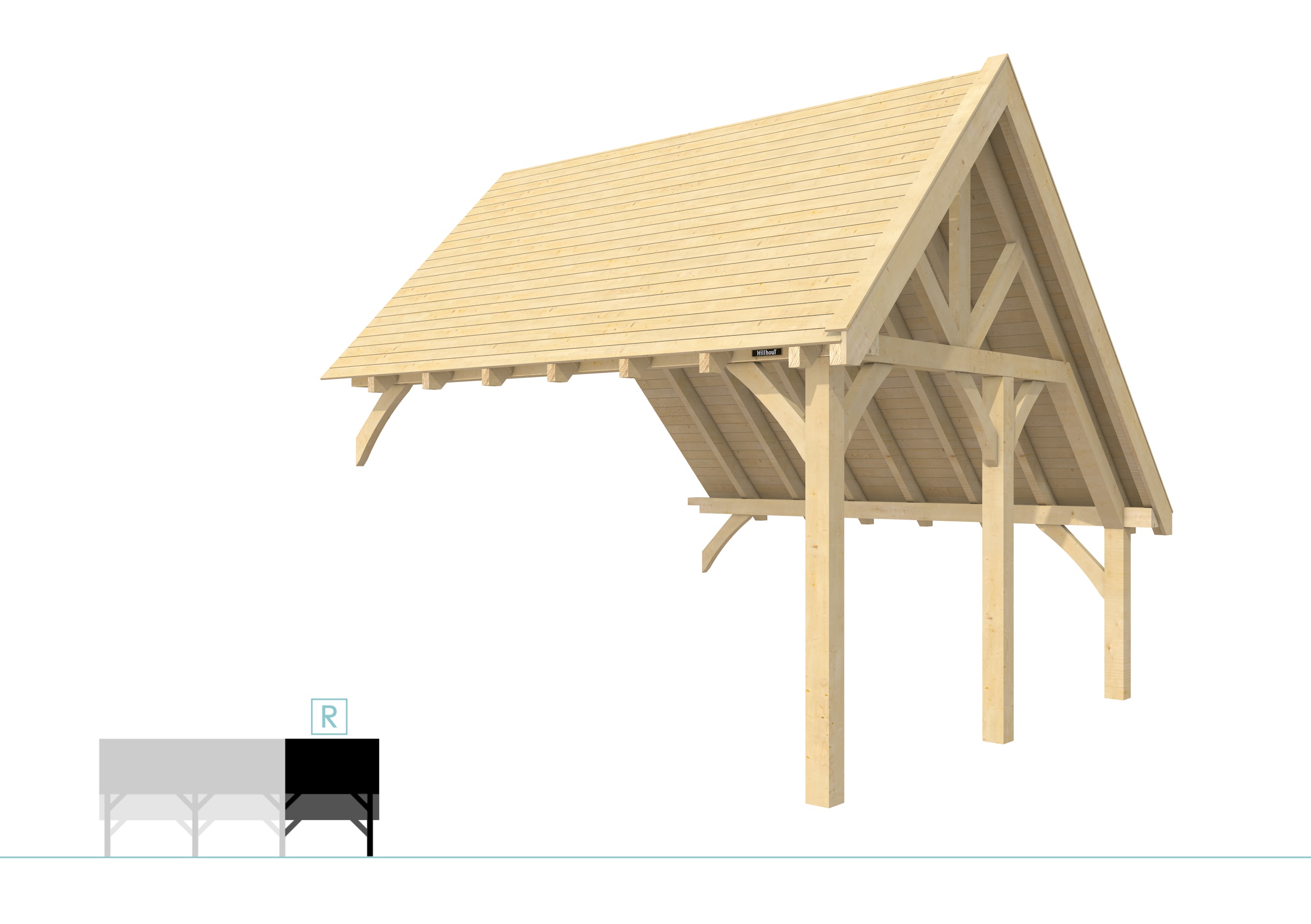 Buitenverblijf kapschuur Excellent Modulair, vuren, rechterdeel XXL/E, 385x399 cm, onbehandeld.