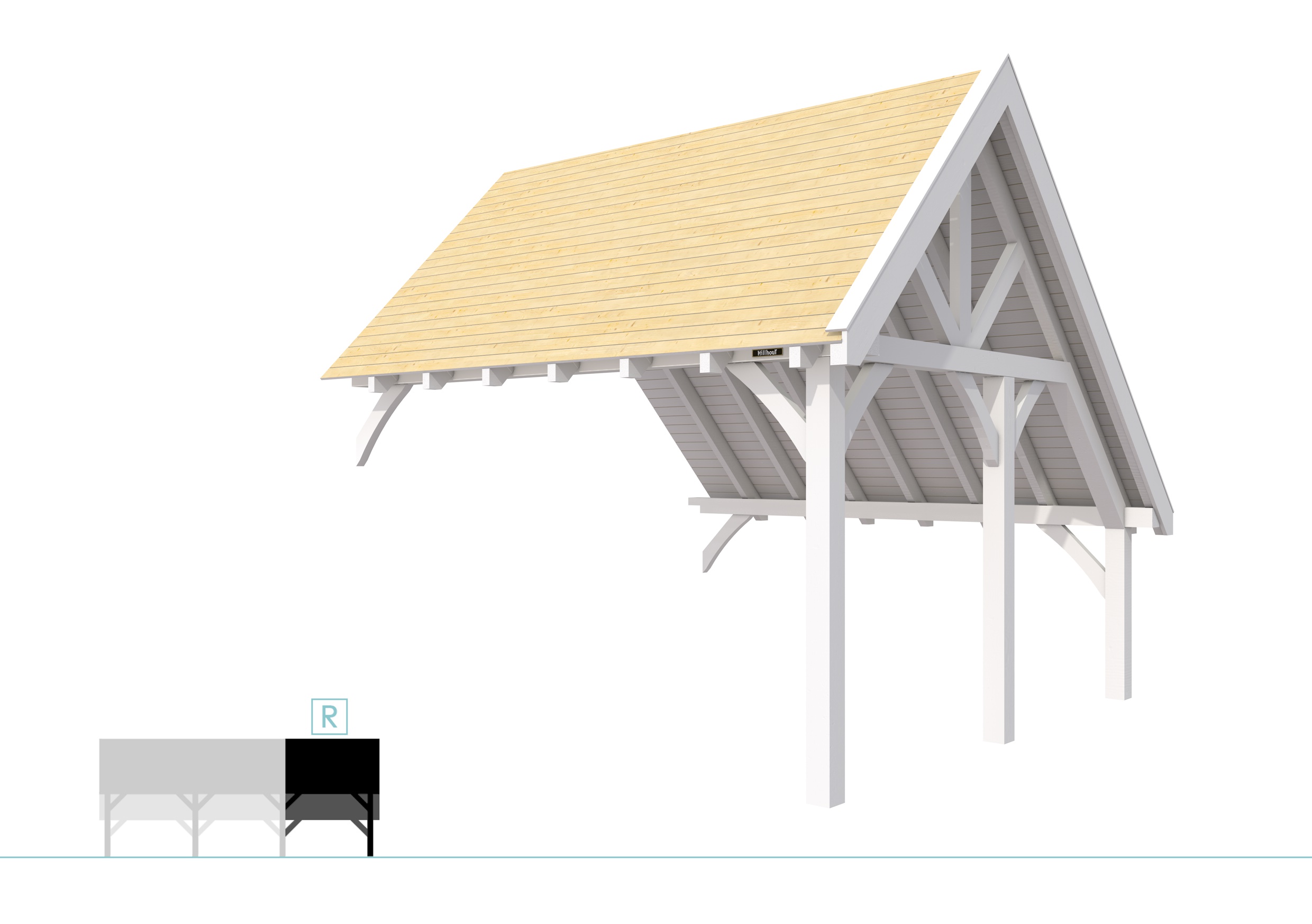 Buitenverblijf kapschuur Excellent Modulair, vuren, rechterdeel XXL/E, 385x399 cm, wit gespoten.