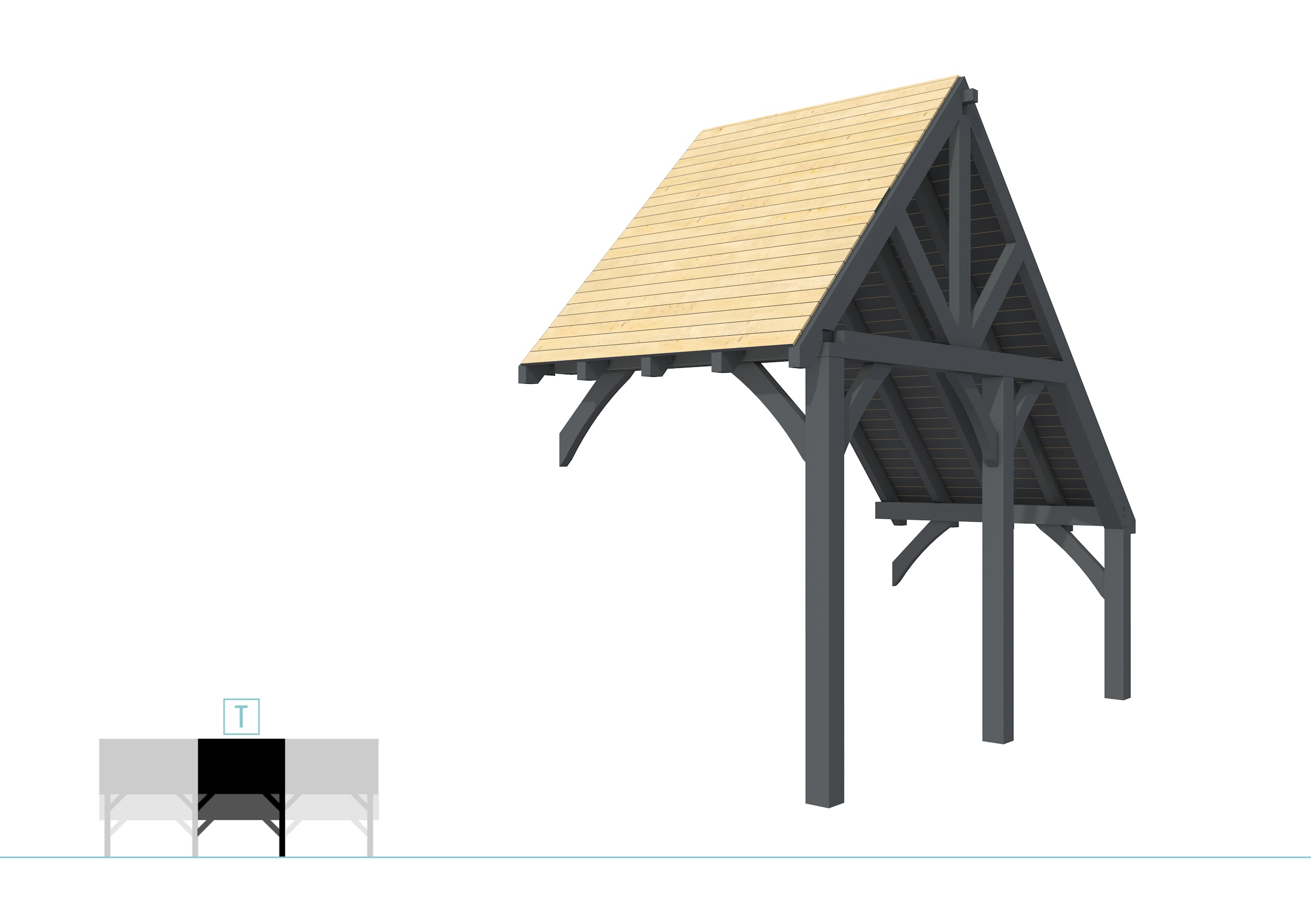 Buitenverblijf kapschuur Excellent Modulair, vuren, tussenstuk XXL/A, 193x399 cm, antraciet gespoten.