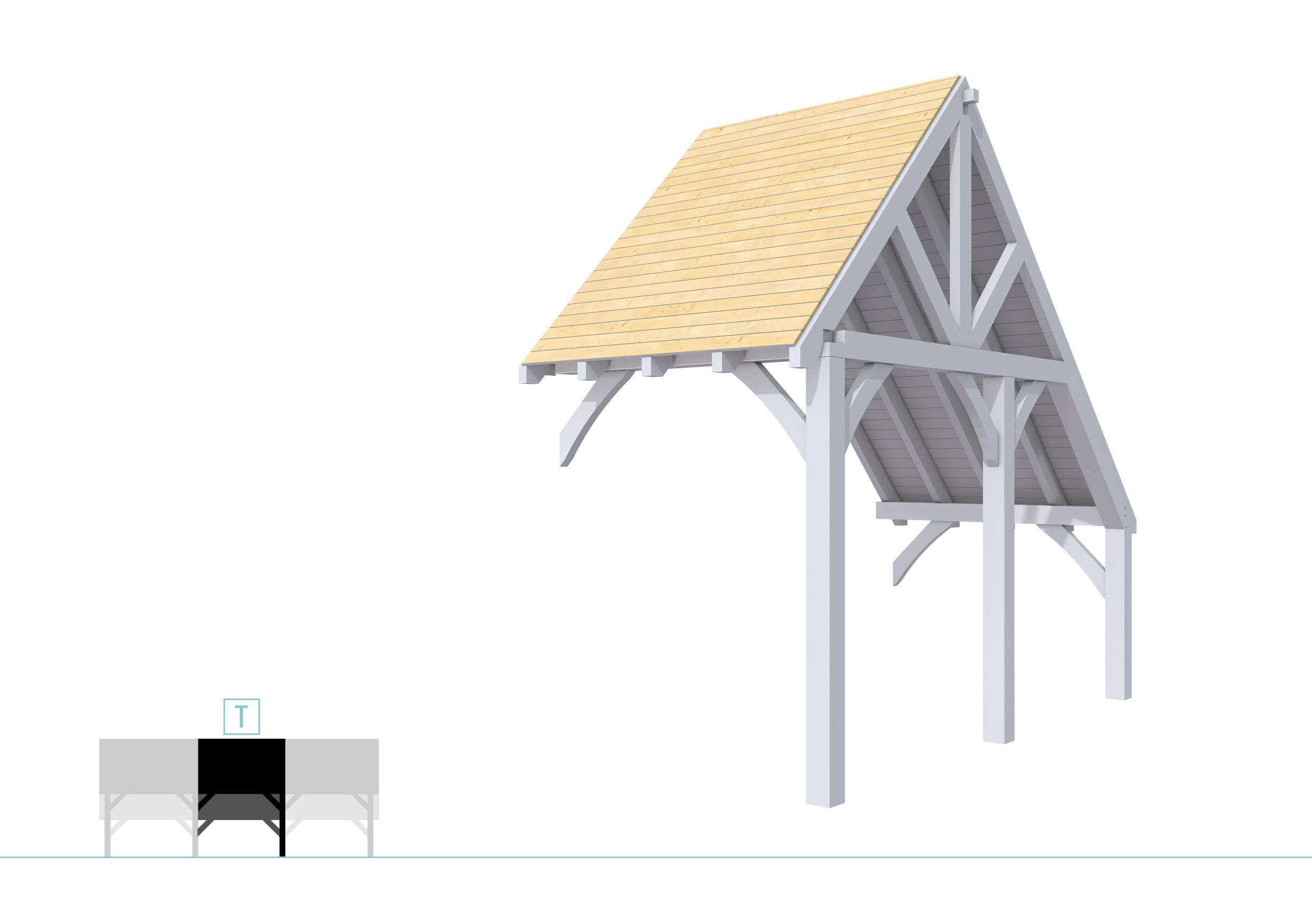 Buitenverblijf kapschuur Excellent Modulair, vuren, tussenstuk XXL/A, 193x399 cm, lichtgrijs gespoten.