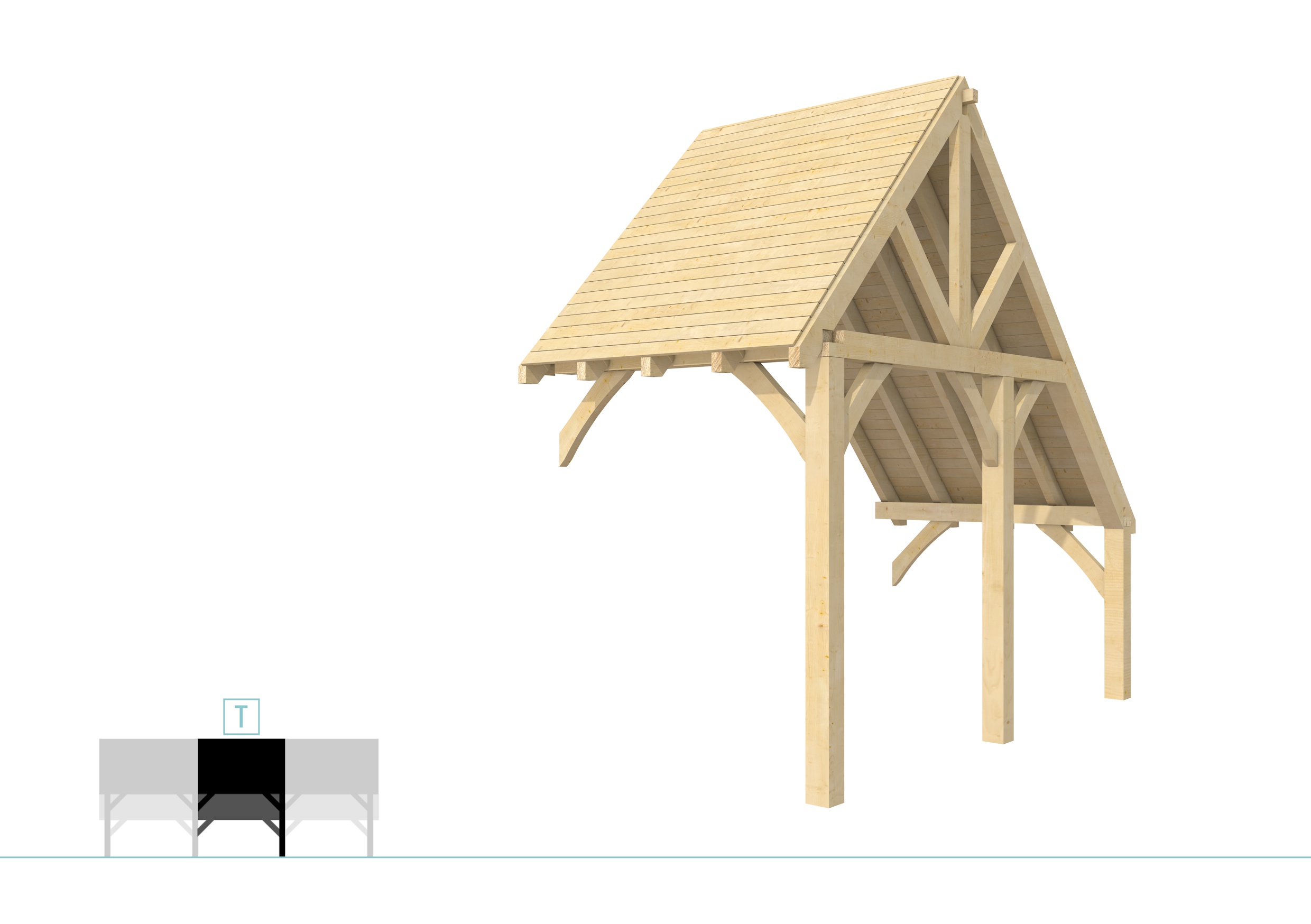 Buitenverblijf kapschuur Excellent Modulair, vuren, tussenstuk XXL/A, 193x399 cm, onbehandeld.