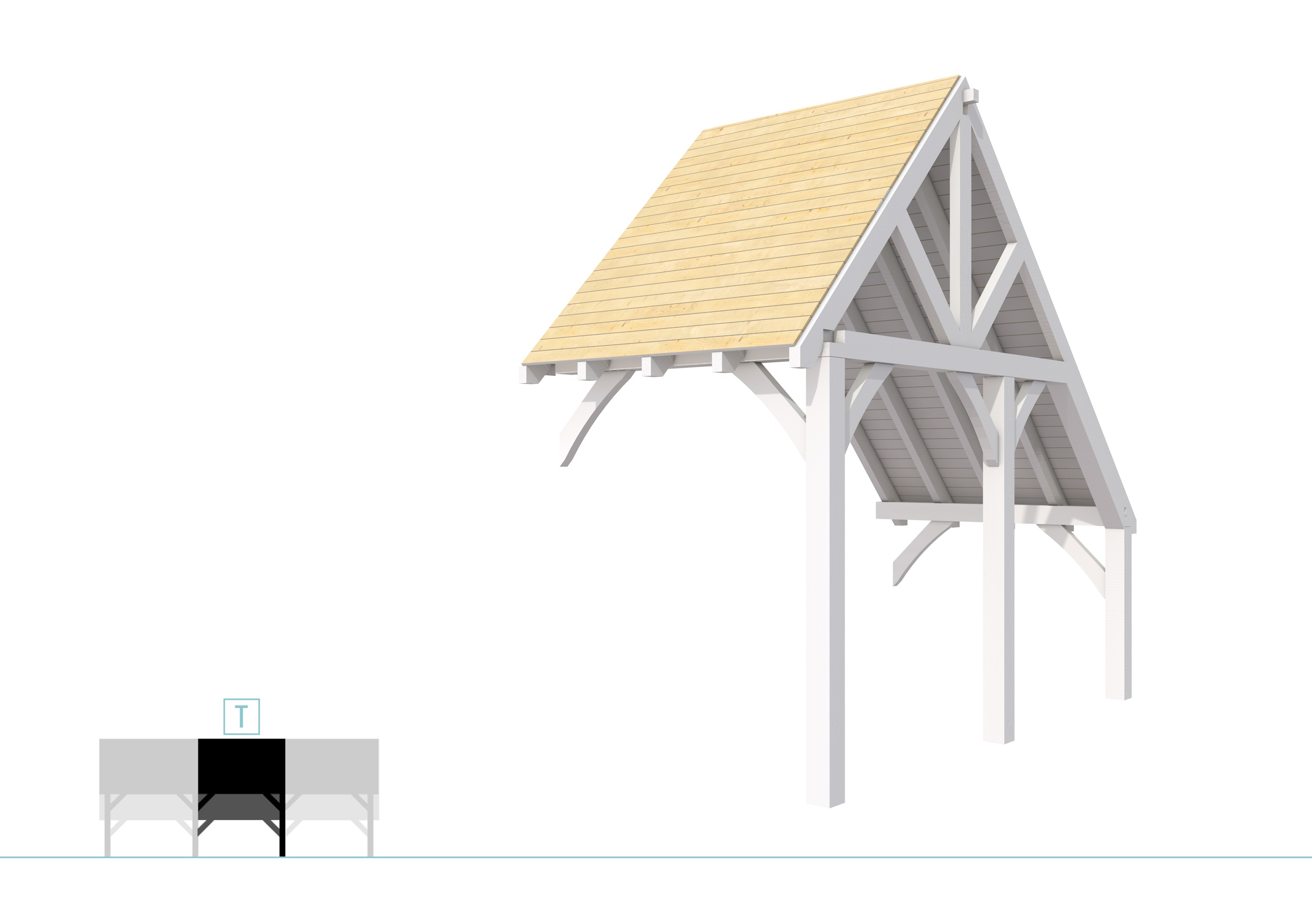 Buitenverblijf kapschuur Excellent Modulair, vuren, tussenstuk XXL/A, 193x399 cm, wit gespoten.