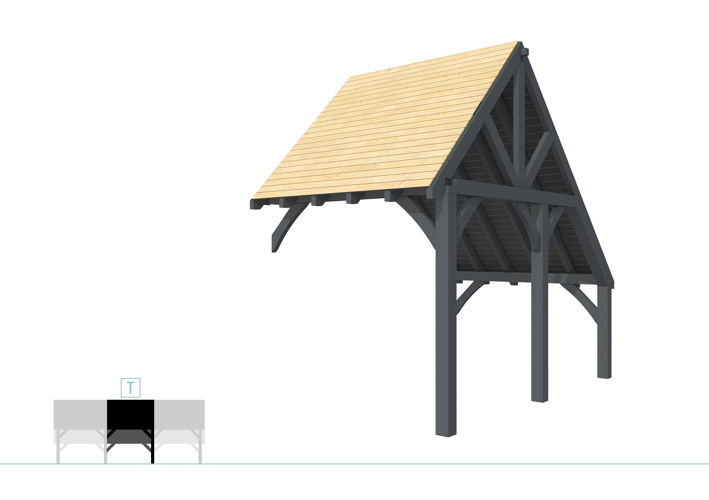 Buitenverblijf kapschuur Excellent Modulair, vuren, tussenstuk XXL/B, 243x399 cm, antraciet gespoten.