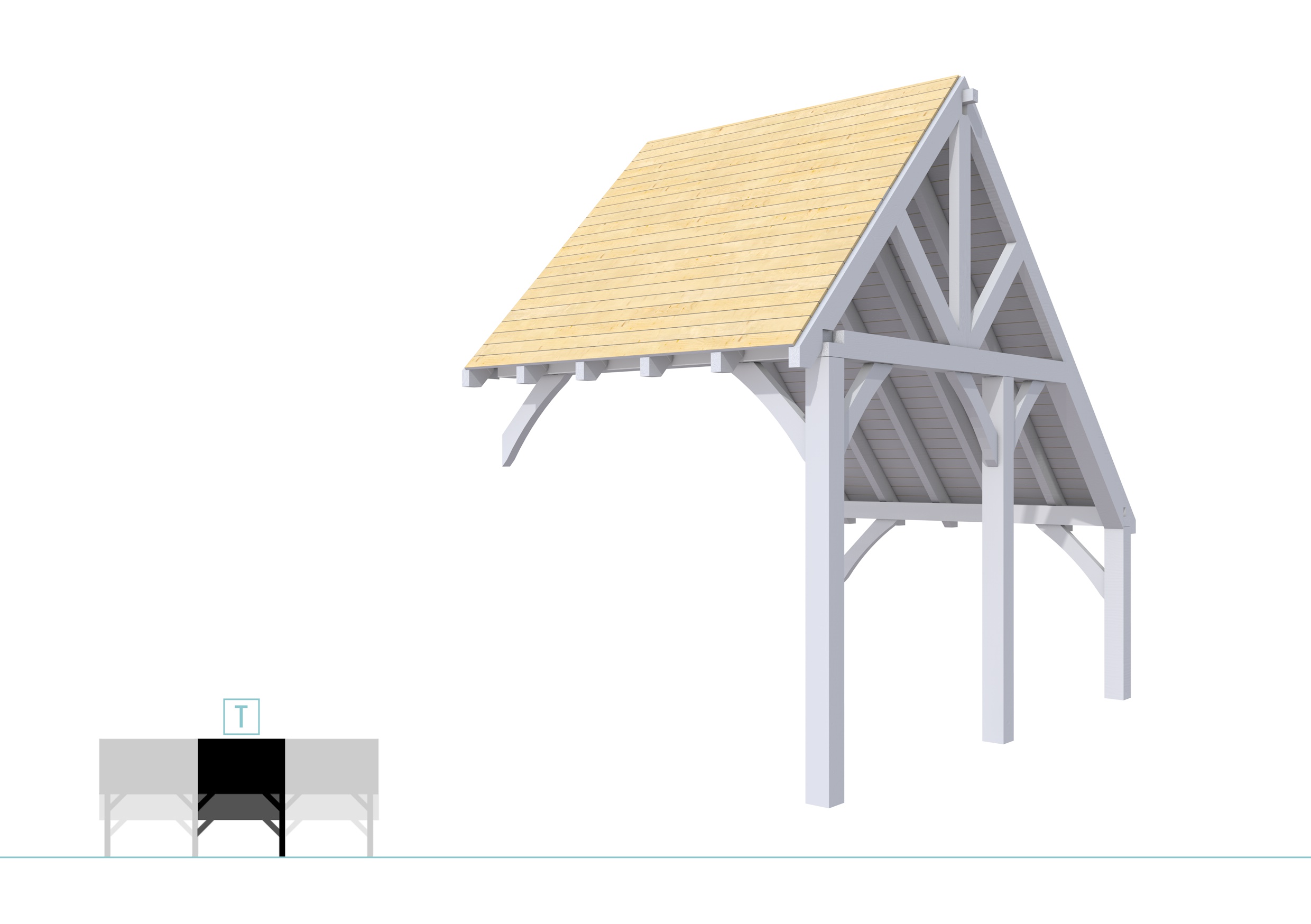 Buitenverblijf kapschuur Excellent Modulair, vuren, tussenstuk XXL/B, 243x399 cm, lichtgrijs gespoten.