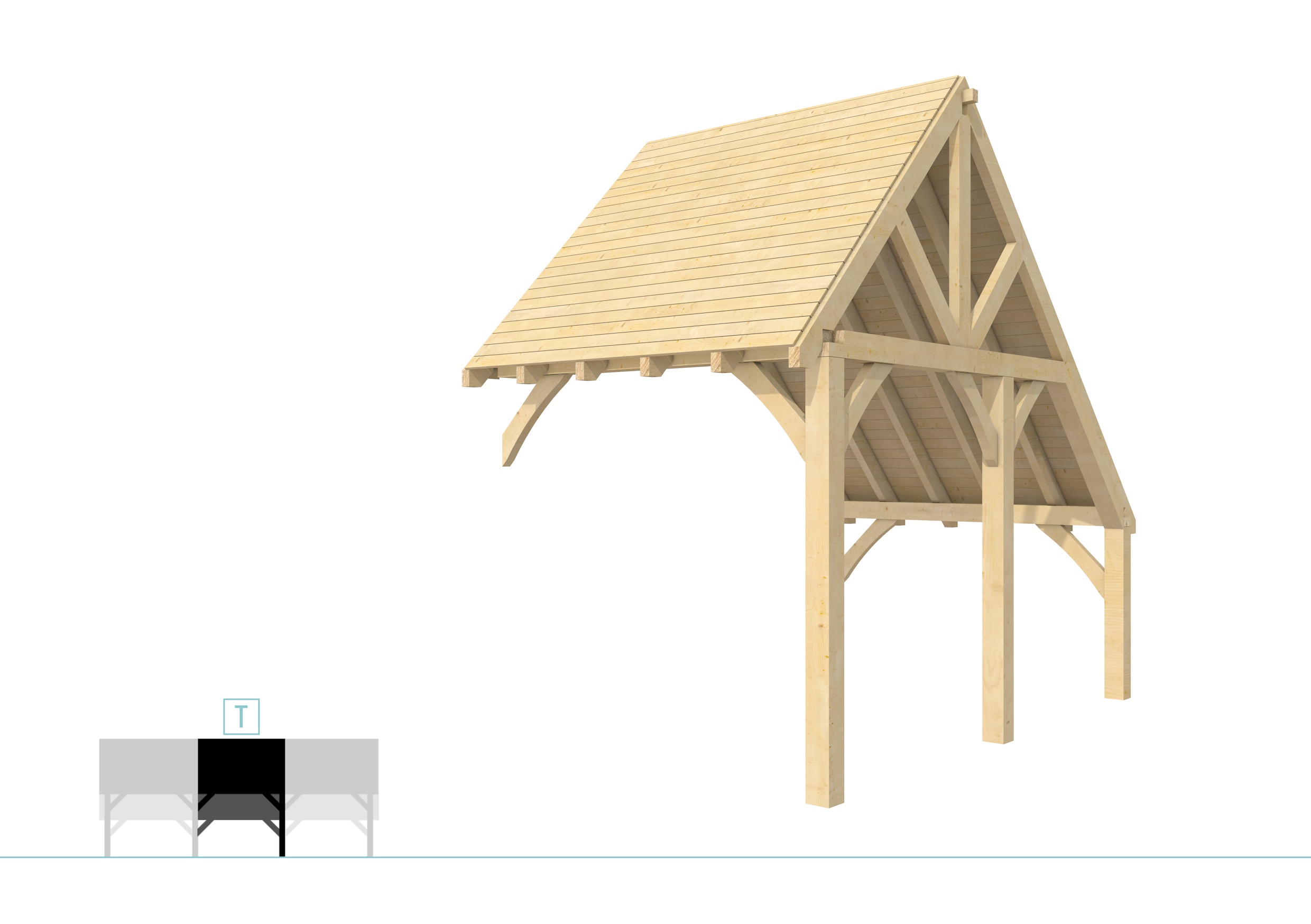 Buitenverblijf kapschuur Excellent Modulair, vuren, tussenstuk XXL/B, 243x399 cm, onbehandeld.