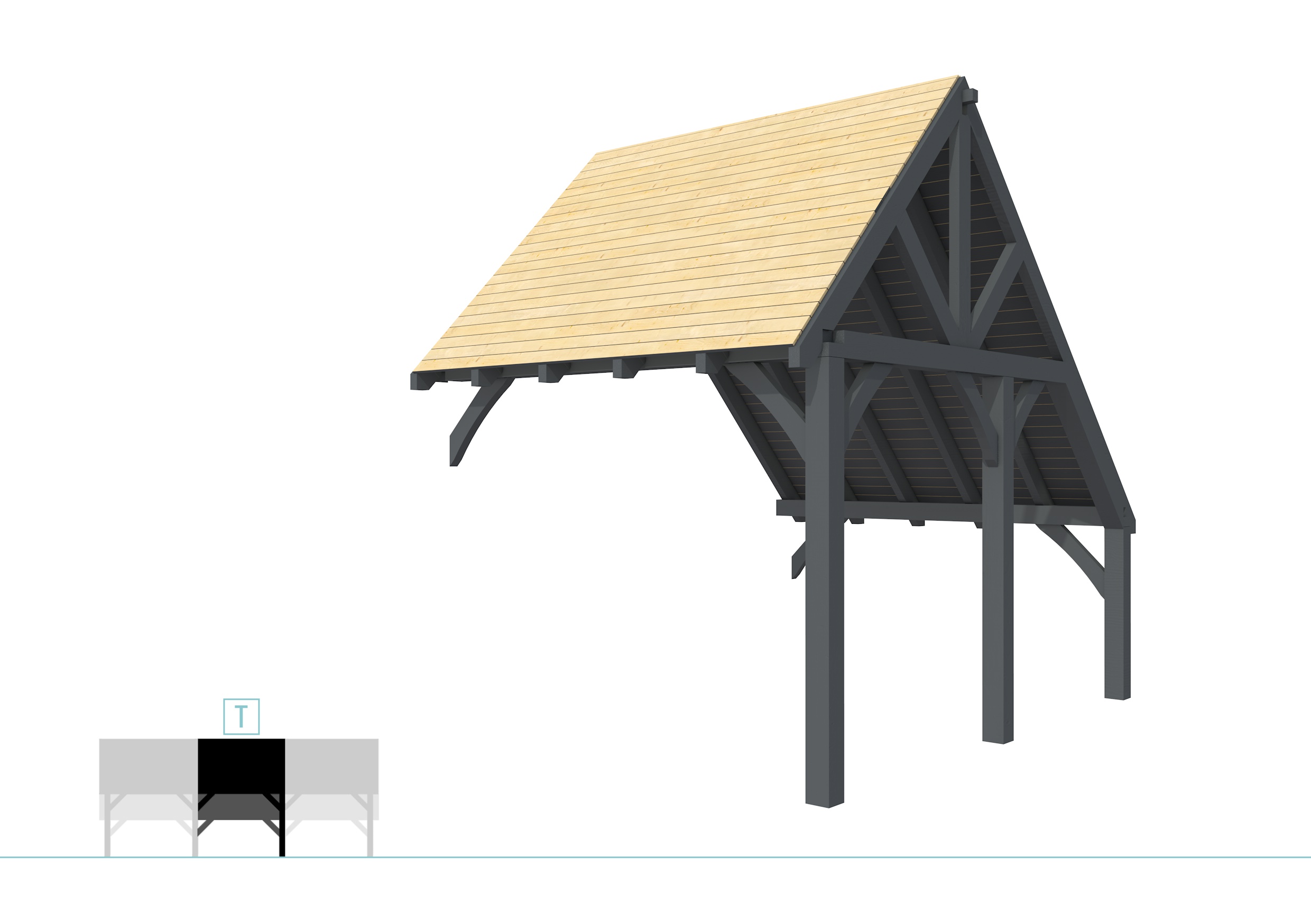 Buitenverblijf kapschuur Excellent Modulair, vuren, tussenstuk XXL/C, 293x399 cm, antraciet gespoten.