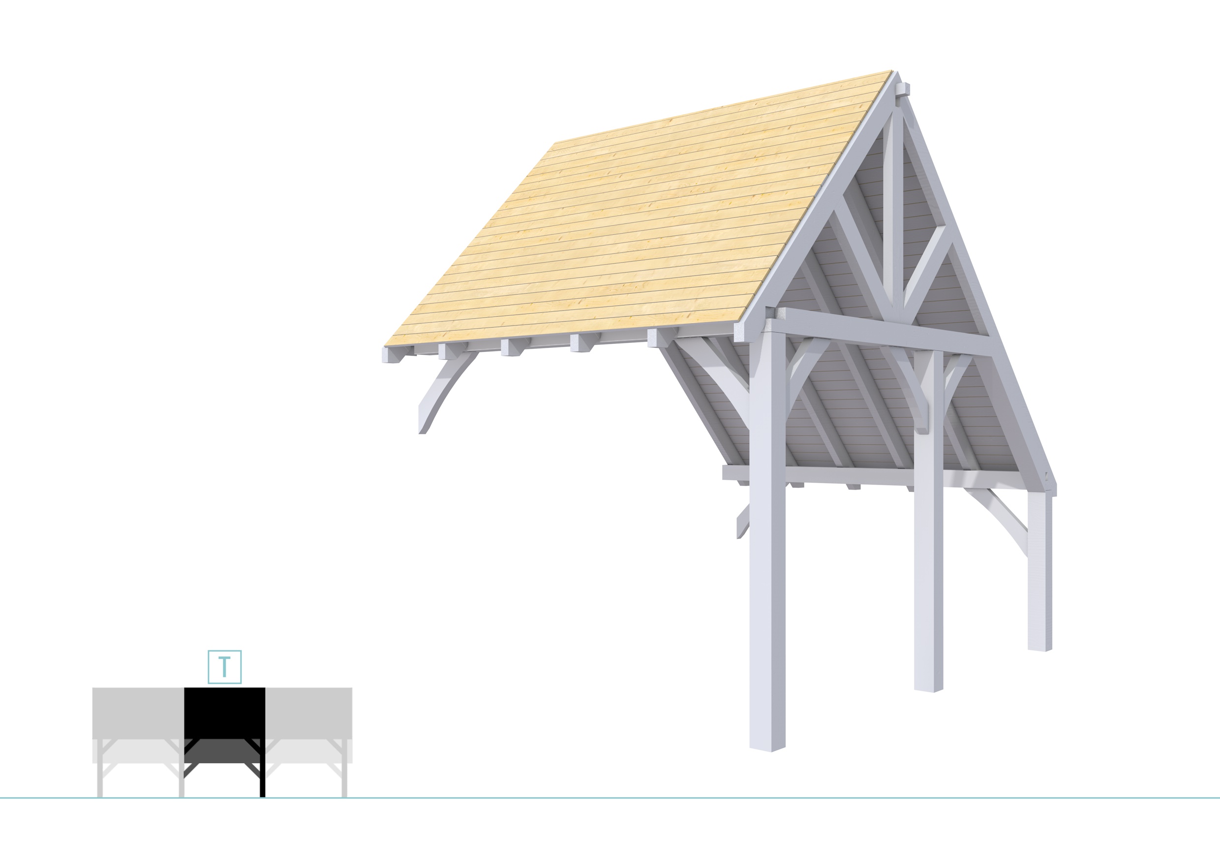 Buitenverblijf kapschuur Excellent Modulair, vuren, tussenstuk XXL/C, 293x399 cm, lichtgrijs gespoten.