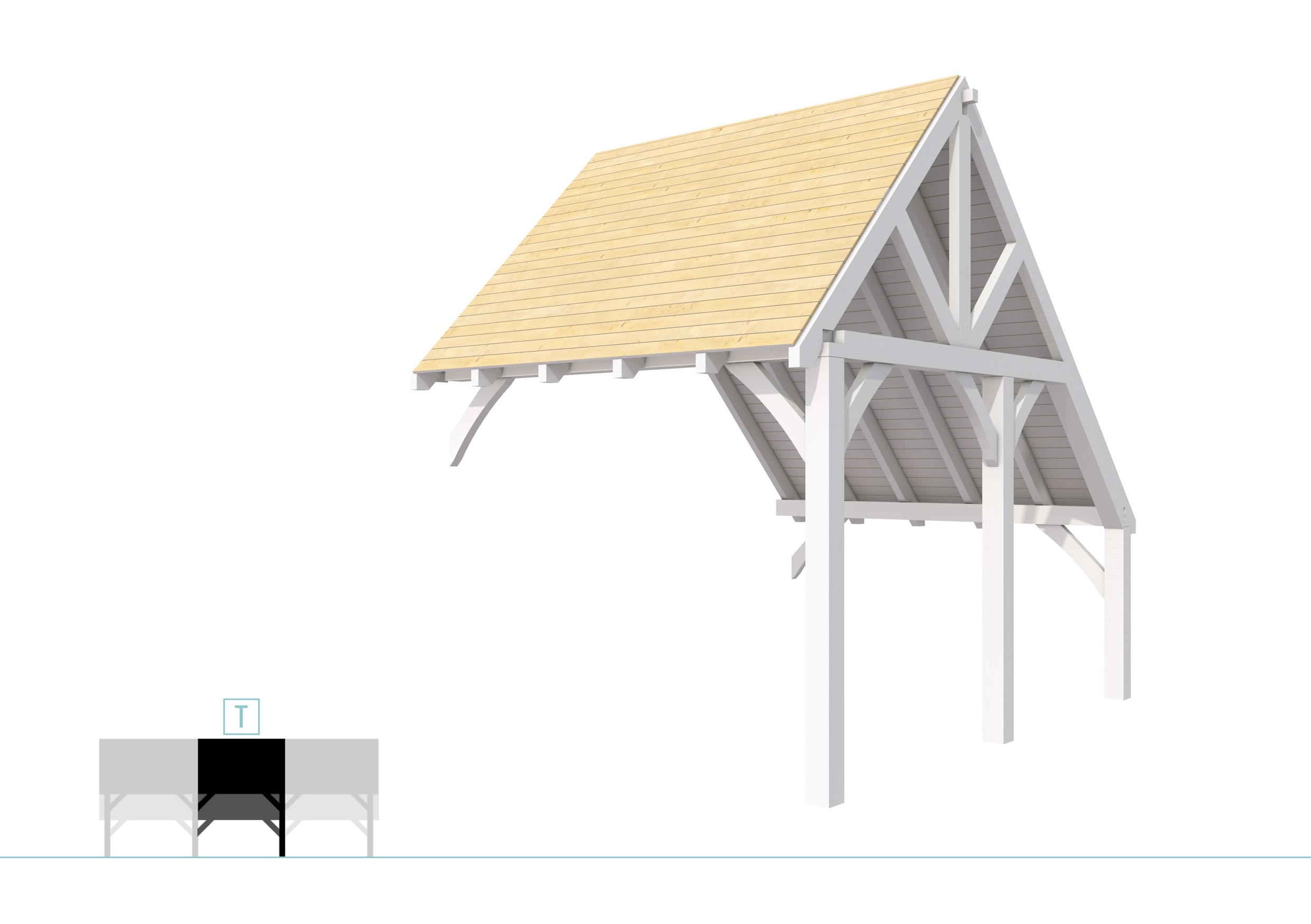 Buitenverblijf kapschuur Excellent Modulair, vuren, tussenstuk XXL/C, 293x399 cm, wit gespoten.