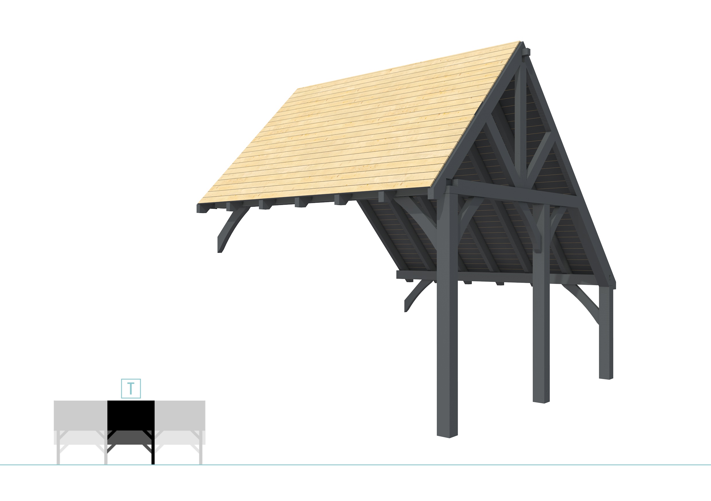 Buitenverblijf kapschuur Excellent Modulair, vuren, tussenstuk XXL/D, 343x399 cm, antraciet gespoten.