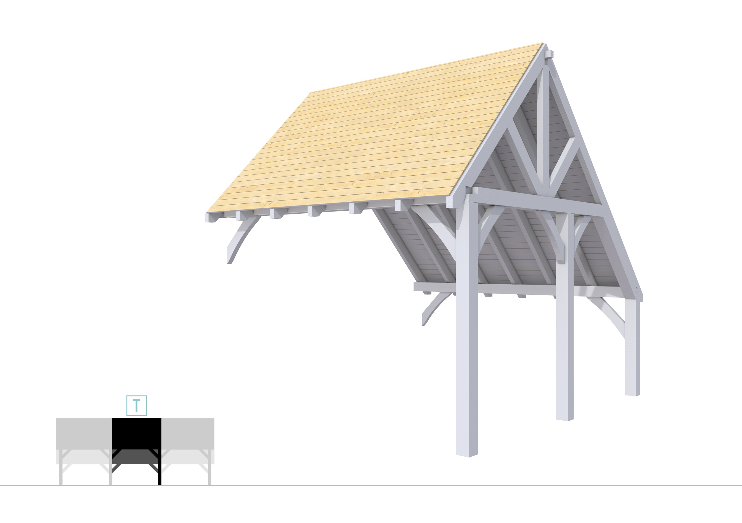 Buitenverblijf kapschuur Excellent Modulair, vuren, tussenstuk XXL/D, 343x399 cm, lichtgrijs gespoten.