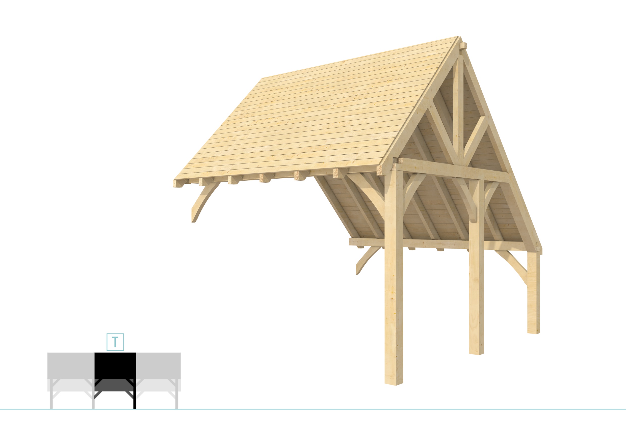 Buitenverblijf kapschuur Excellent Modulair, vuren, tussenstuk XXL/D, 343x399 cm, onbehandeld.