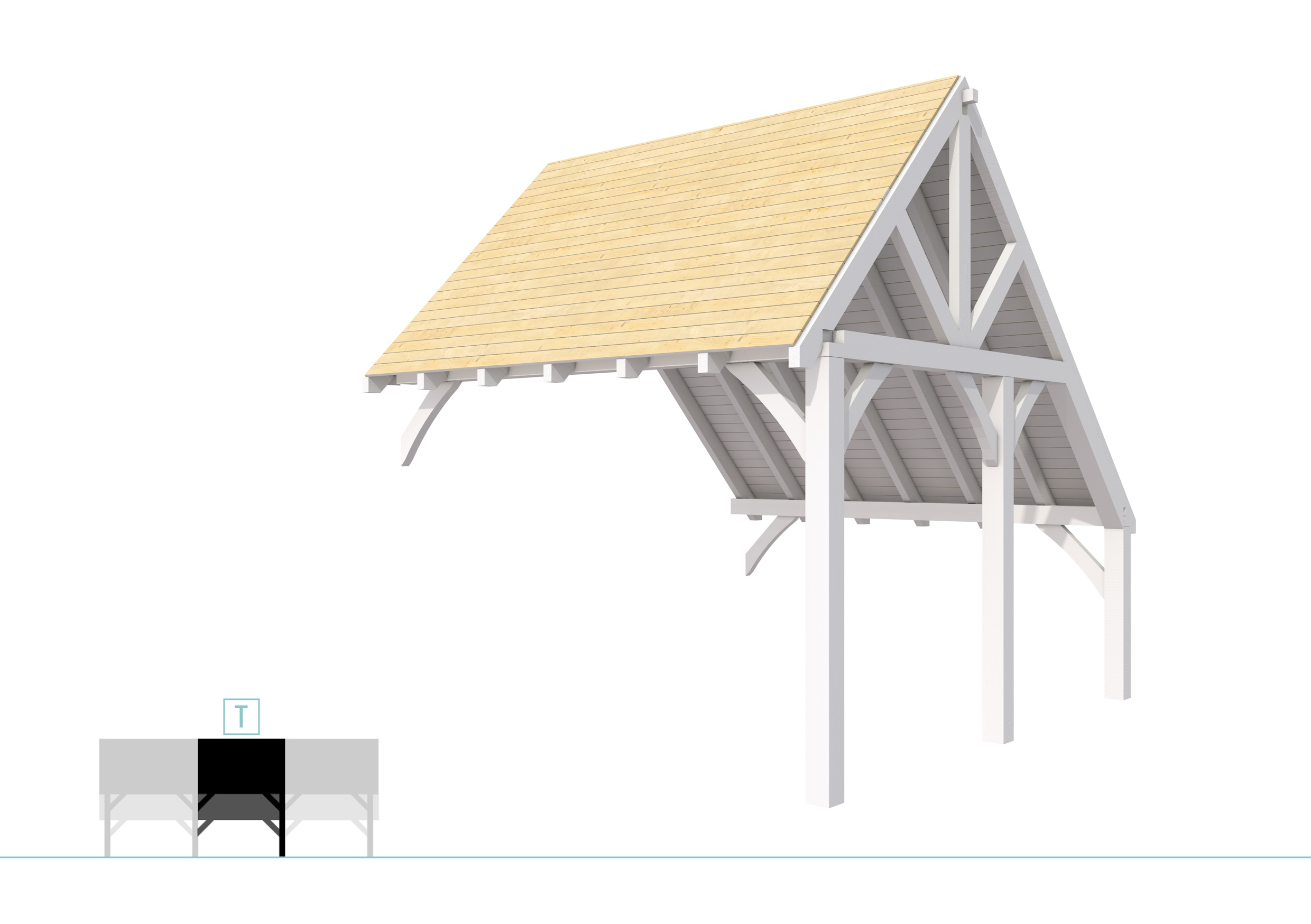 Buitenverblijf kapschuur Excellent Modulair, vuren, tussenstuk XXL/D, 343x399 cm, wit gespoten.