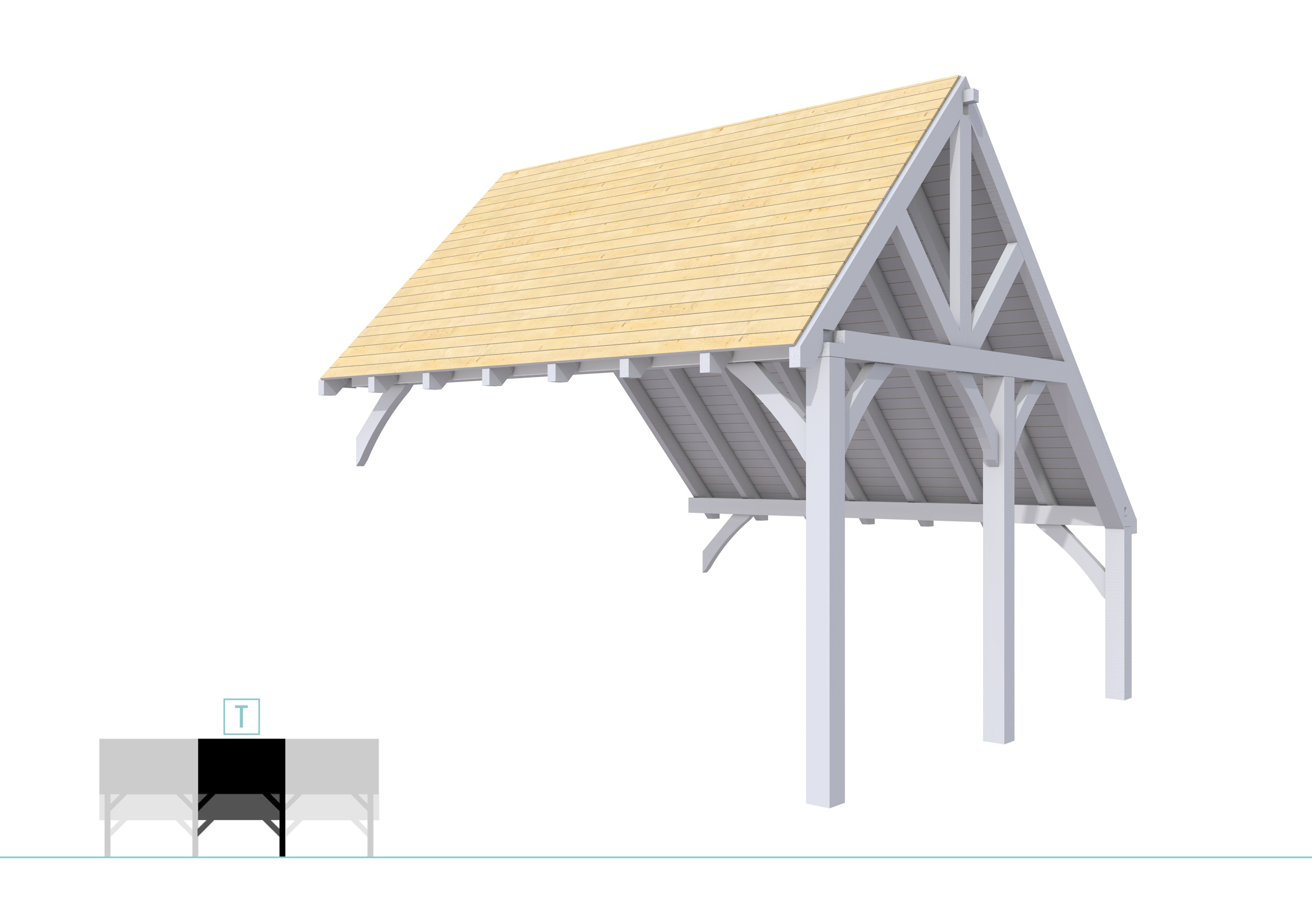Buitenverblijf kapschuur Excellent Modulair, vuren, tussenstuk XXL/E, 385x399 cm, lichtgrijs gespoten.