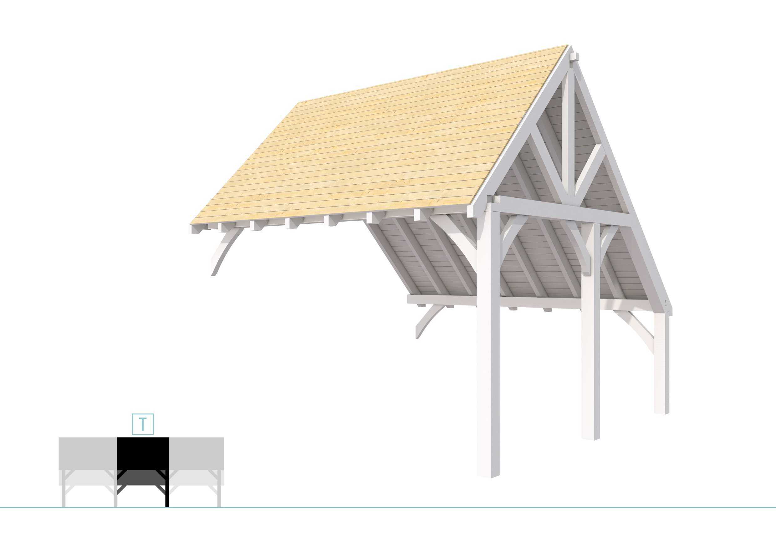 Buitenverblijf kapschuur Excellent Modulair, vuren, tussenstuk XXL/E, 385x399 cm, wit gespoten.