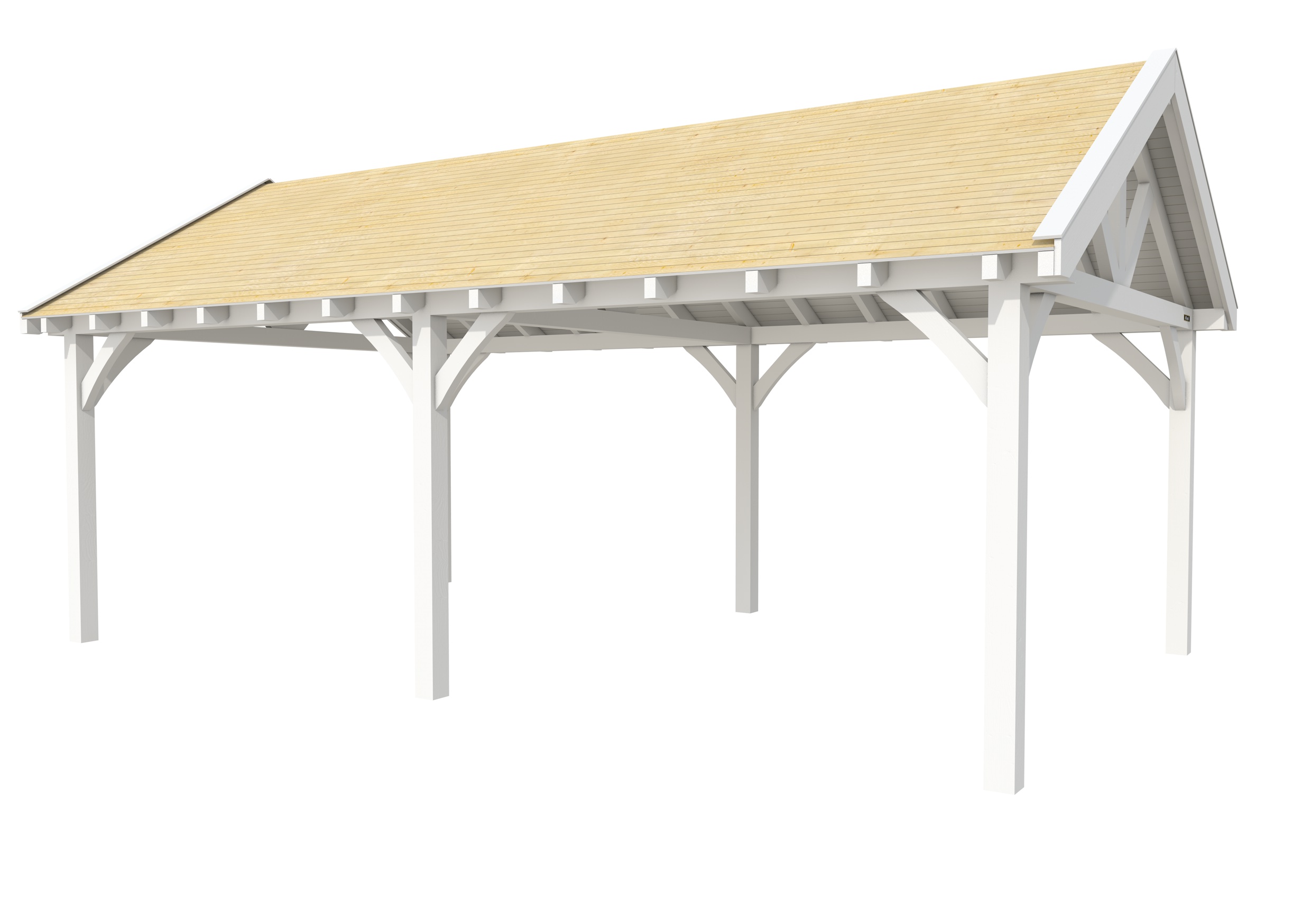 Buitenverblijf met zadeldak Excellent II, vuren, basismodel XXL/D, 699x399 cm, wit gespoten.