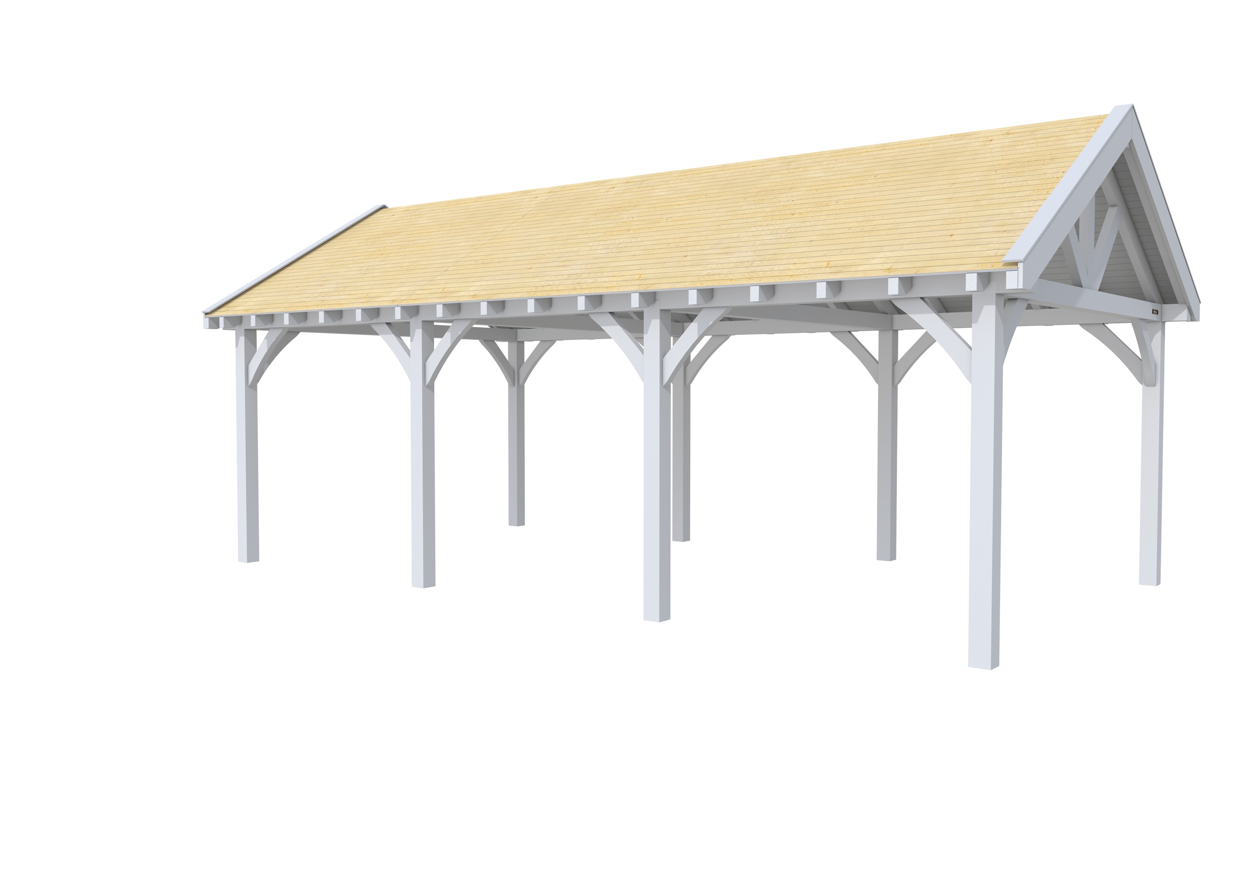 Buitenverblijf met zadeldak Excellent III, vuren, basismodel XXL/B, 742x399 cm, lichtgrijs gespoten.