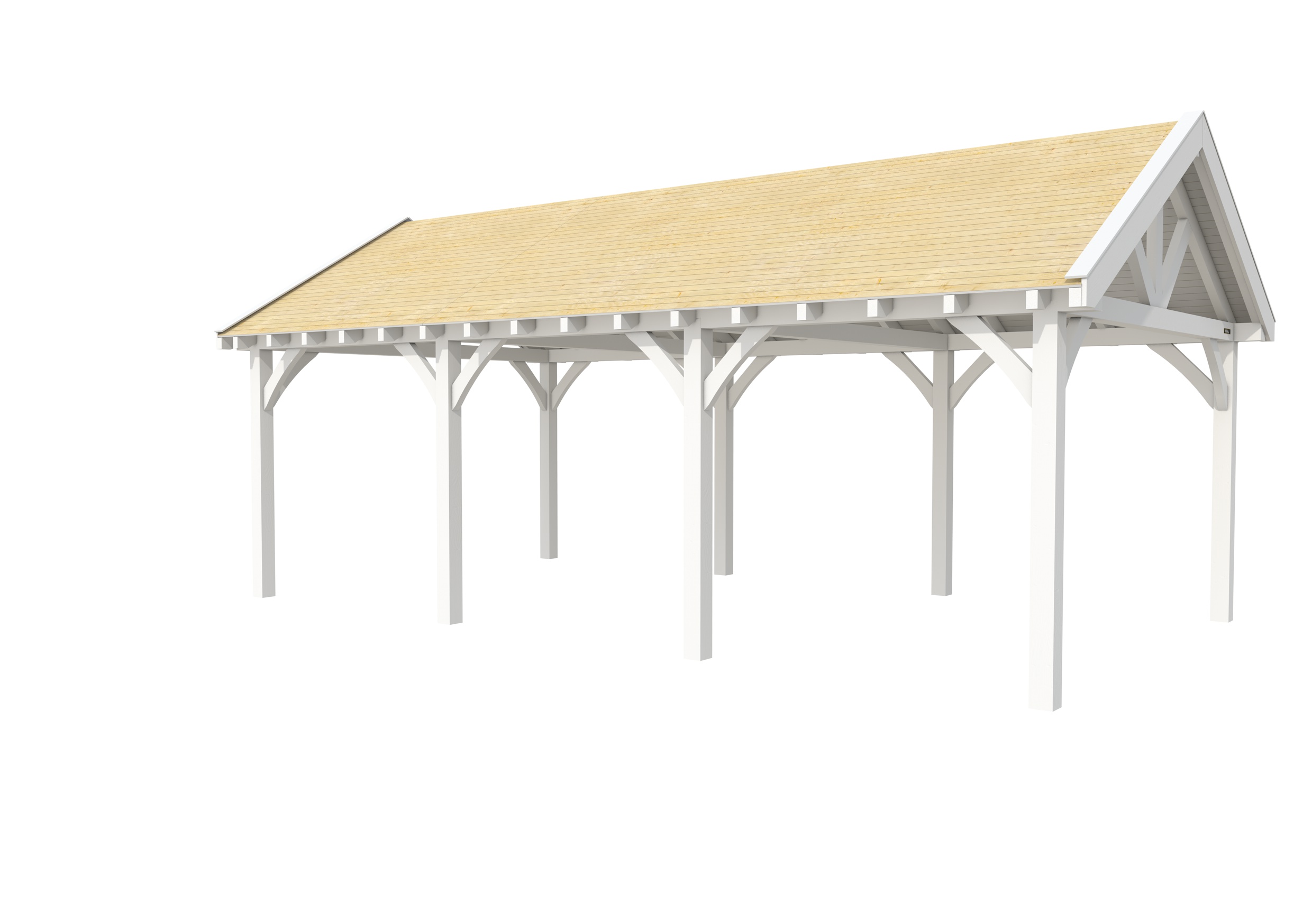 Buitenverblijf met zadeldak Excellent III, vuren, basismodel XXL/B, 742x399 cm, wit gespoten.