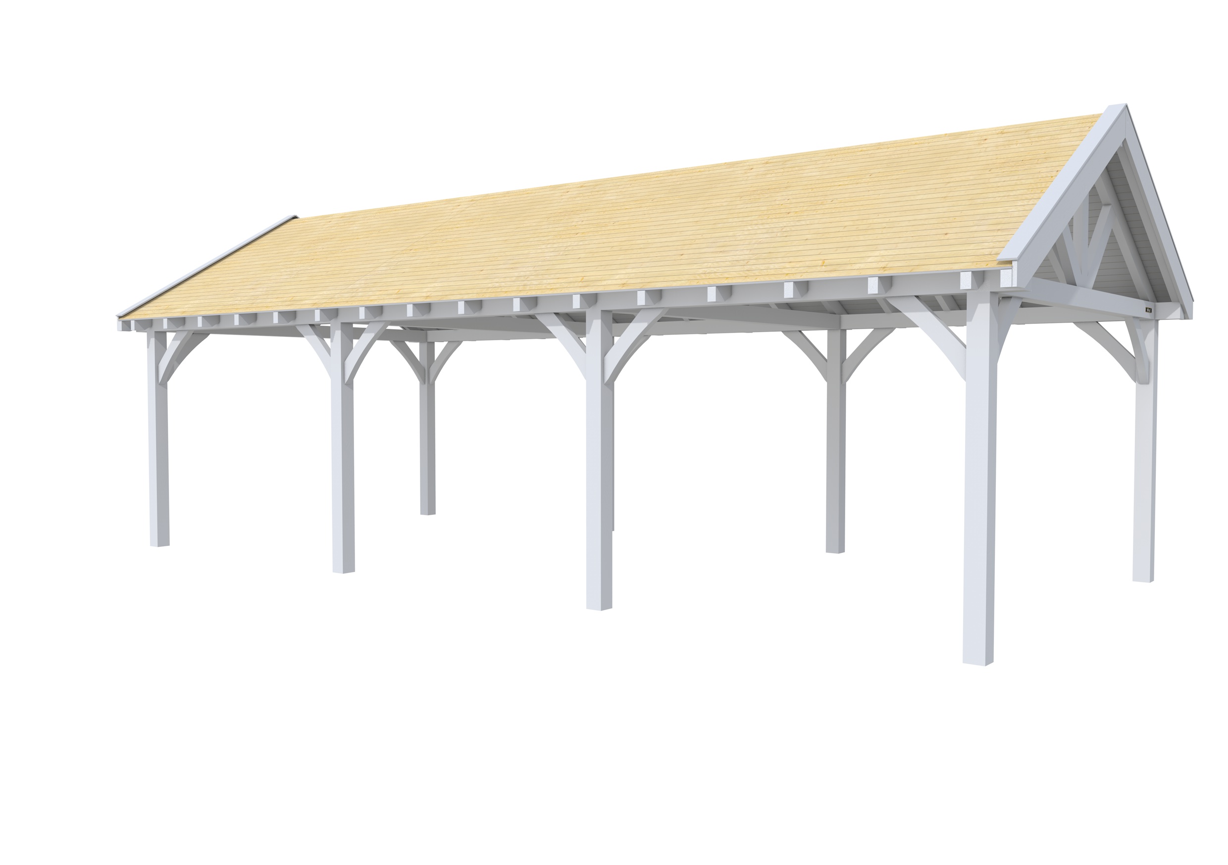 Buitenverblijf met zadeldak Excellent III, vuren, basismodel XXL/C, 892x399 cm, lichtgrijs gespoten.