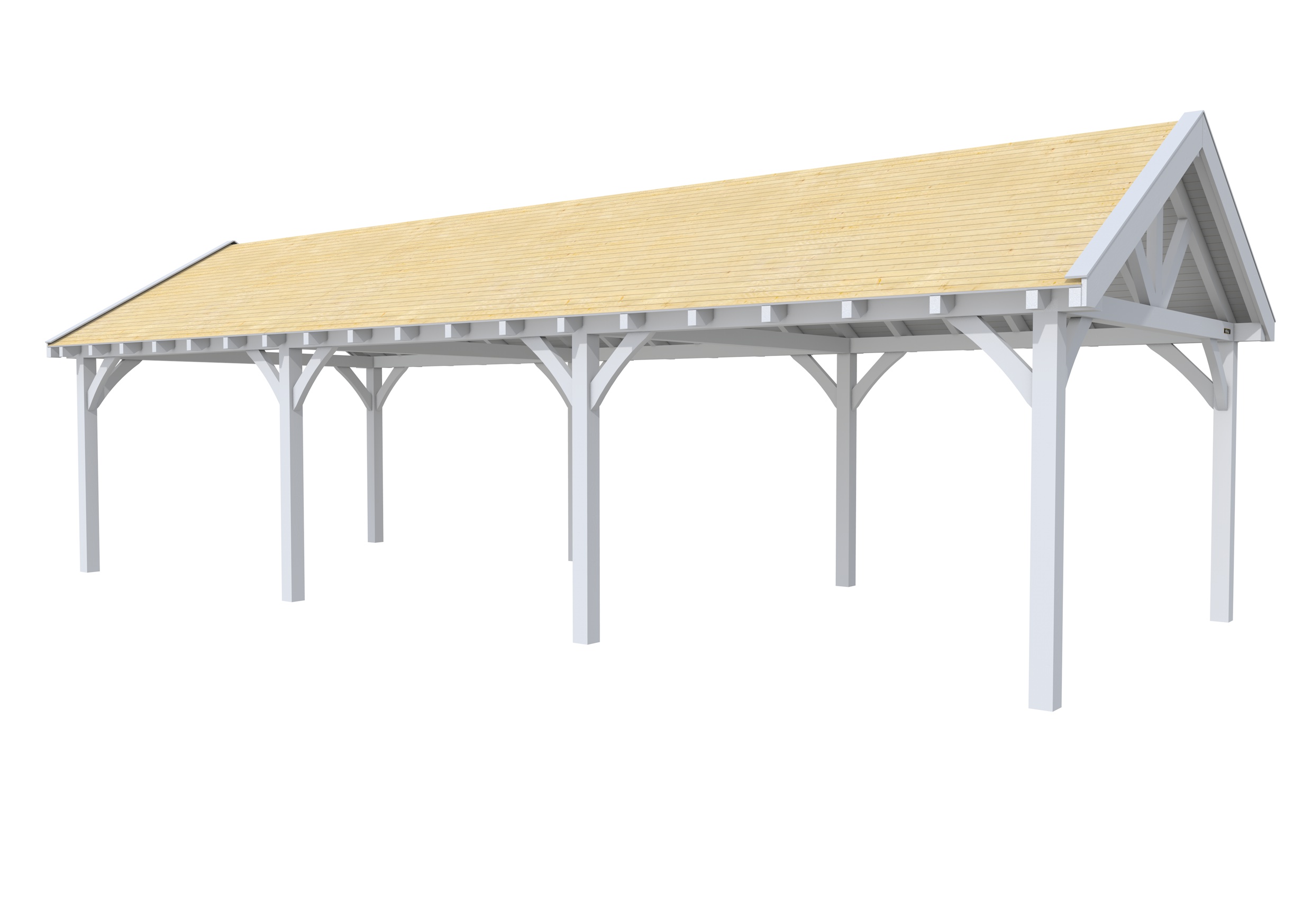 Buitenverblijf met zadeldak Excellent III, vuren, basismodel XXL/D, 1042x399 cm, lichtgrijs gespoten.