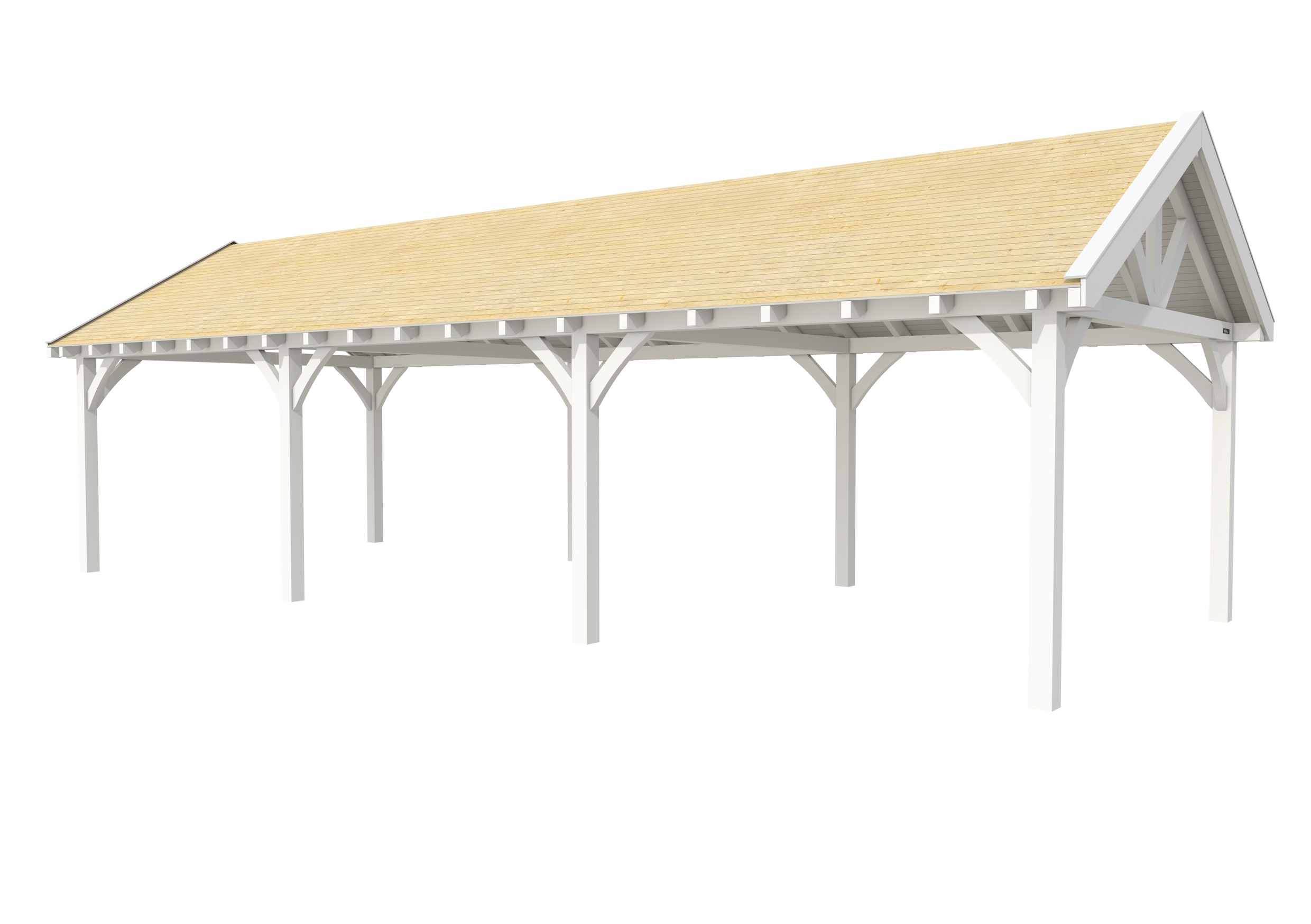 Buitenverblijf met zadeldak Excellent III, vuren, basismodel XXL/D, 1042x399 cm, wit gespoten.