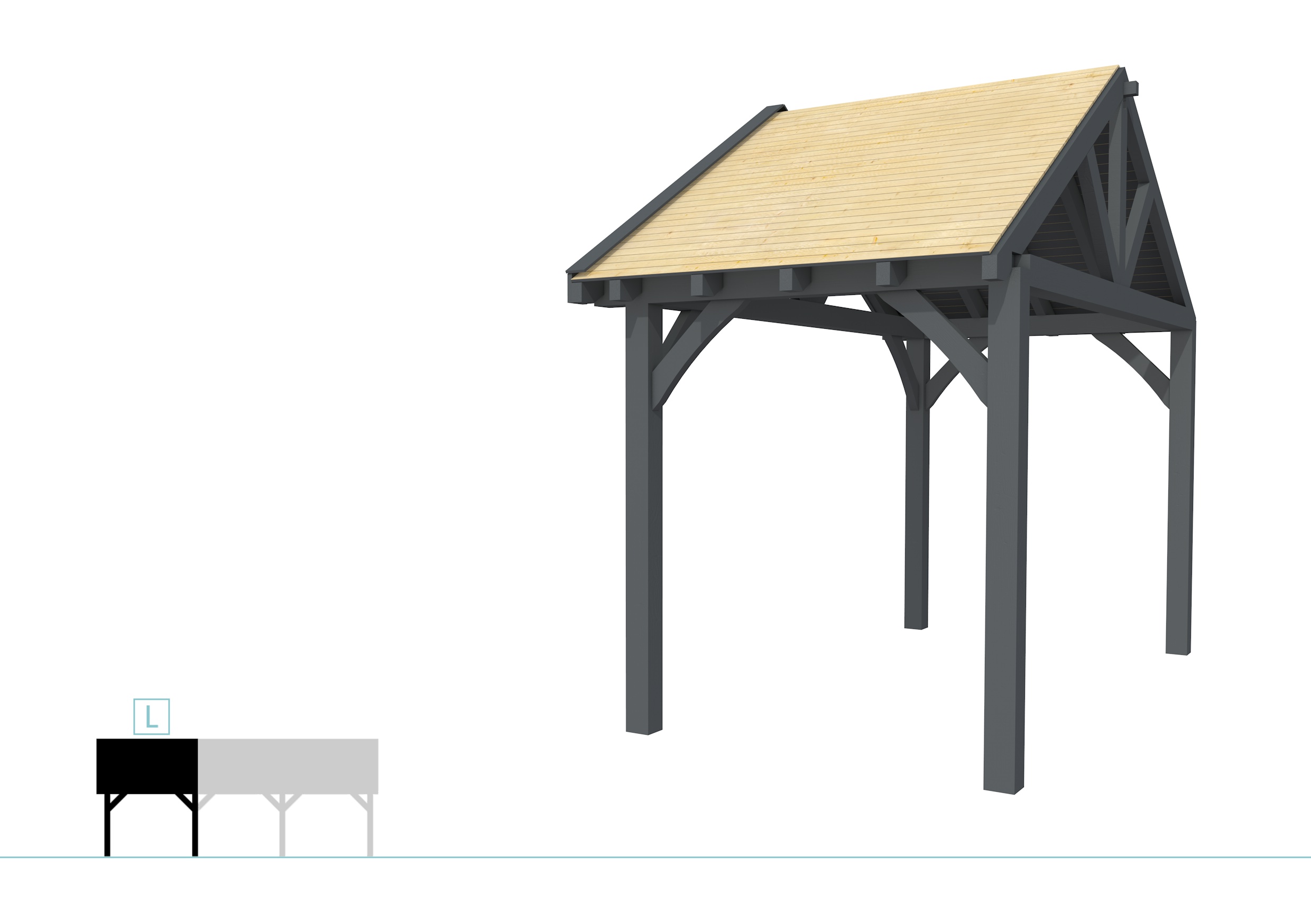 Buitenverblijf met zadeldak Excellent Modulair, vuren, linkerdeel XXL/A, 207x399 cm, antraciet gespoten.