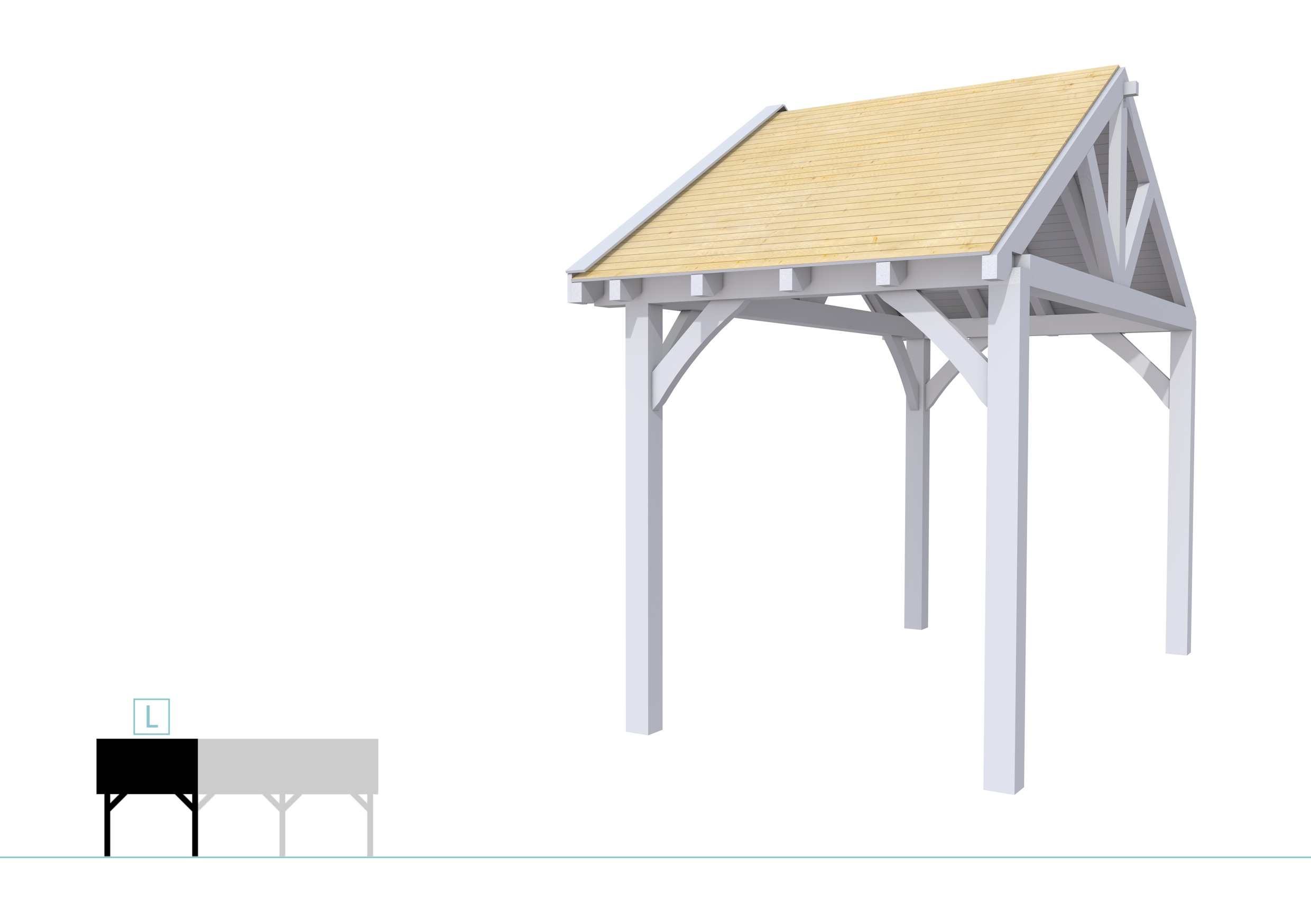 Buitenverblijf met zadeldak Excellent Modulair, vuren, linkerdeel XXL/A, 207x399 cm, lichtgrijs gespoten.
