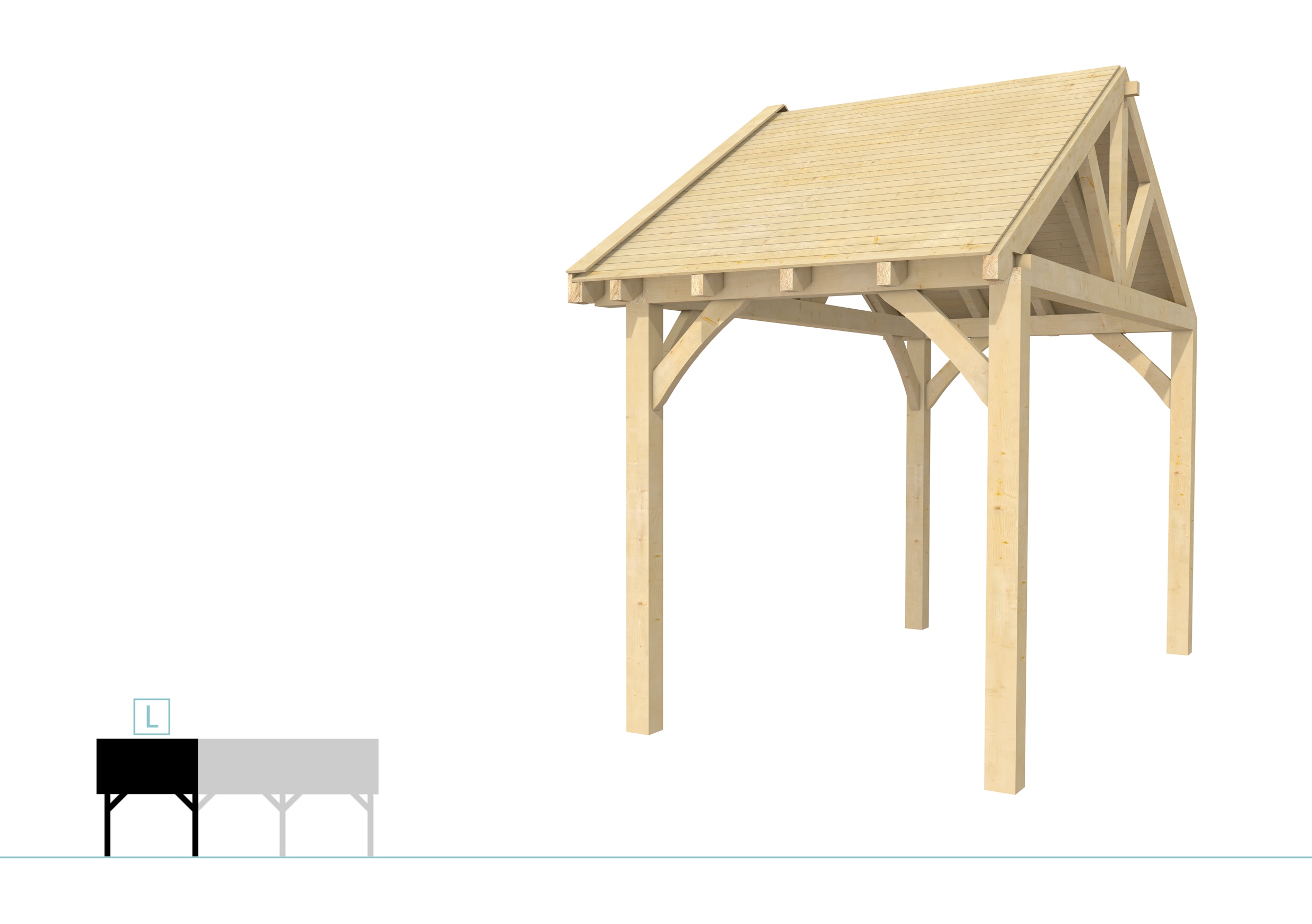 Buitenverblijf met zadeldak Excellent Modulair, vuren, linkerdeel XXL/A, 207x399 cm, onbehandeld.
