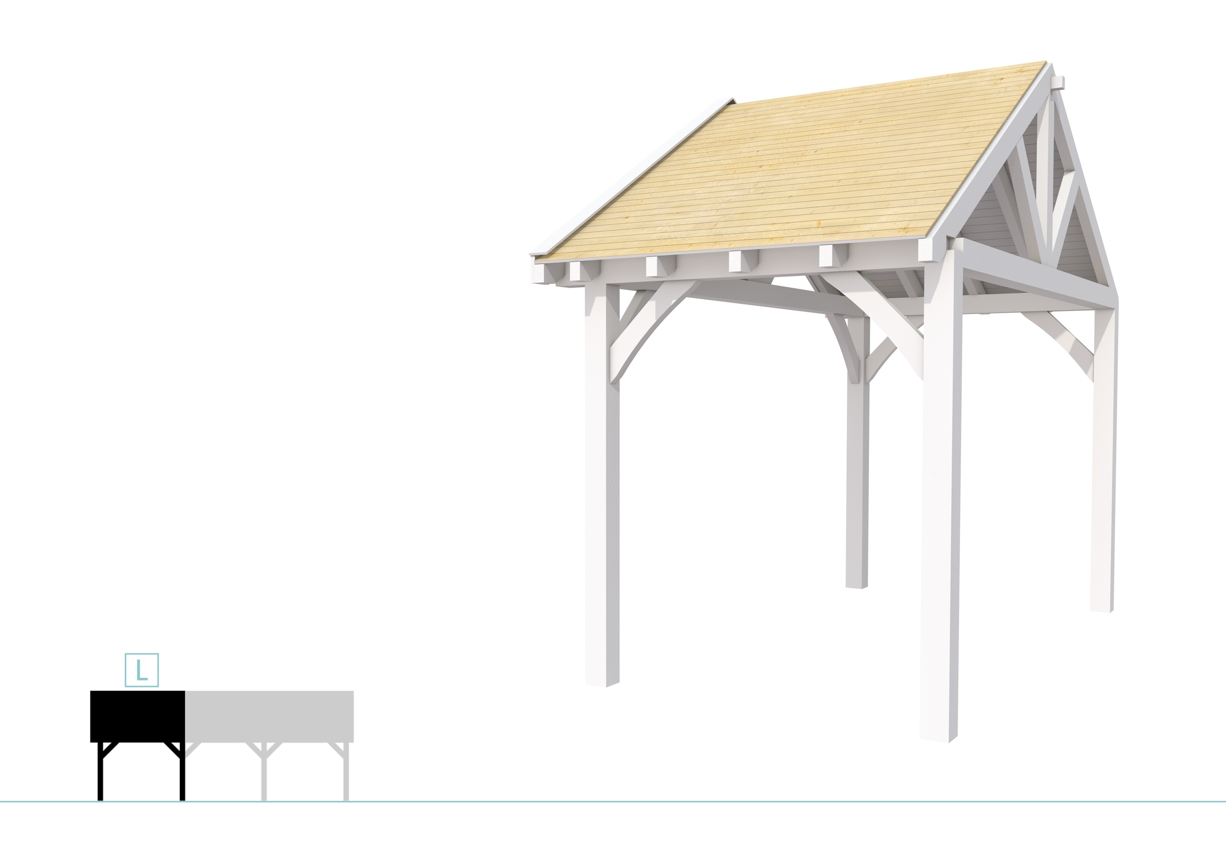 Buitenverblijf met zadeldak Excellent Modulair, vuren, linkerdeel XXL/A, 207x399 cm, wit gespoten.