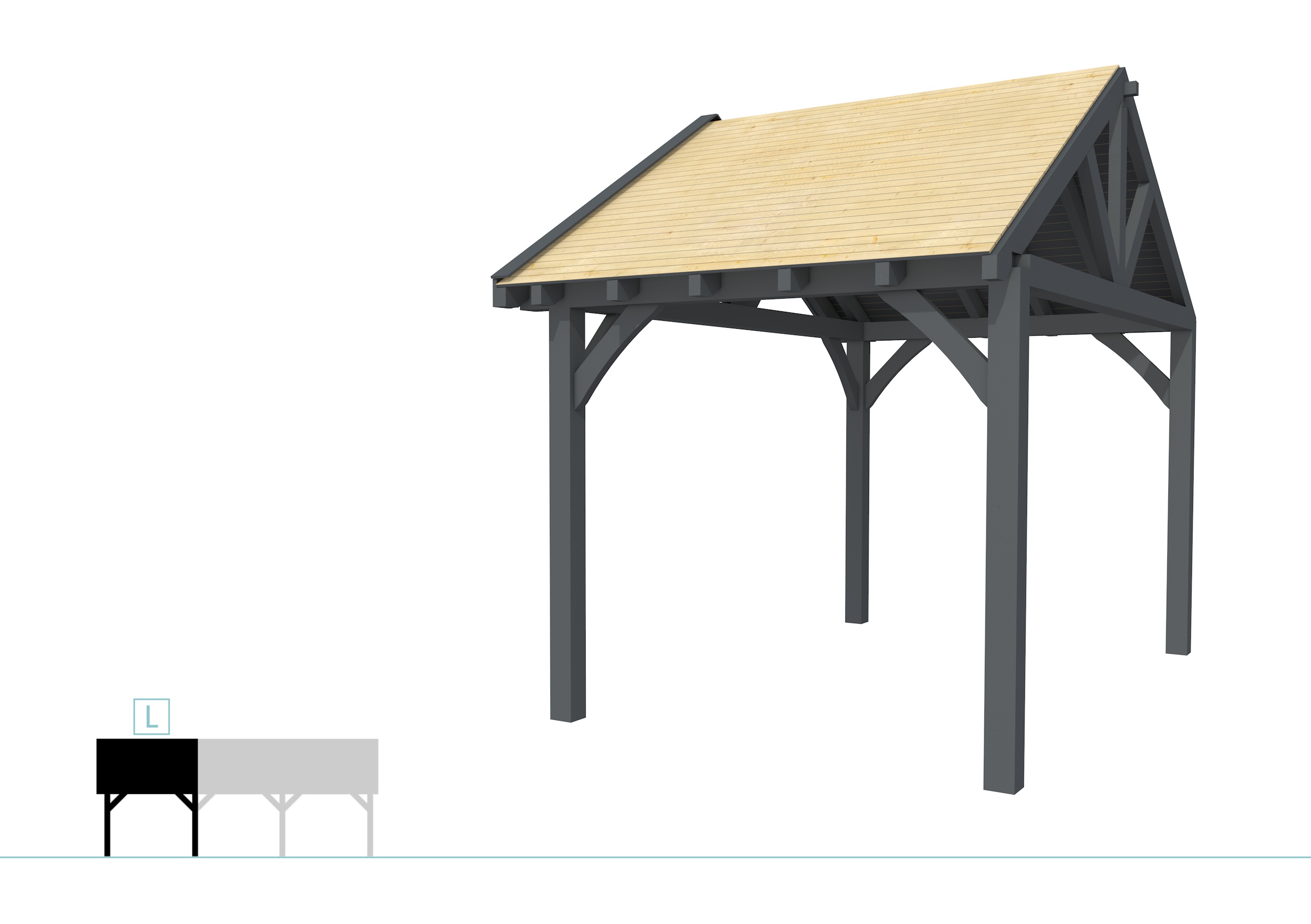 Buitenverblijf met zadeldak Excellent Modulair, vuren, linkerdeel XXL/B, 257x399 cm, antraciet gespoten.