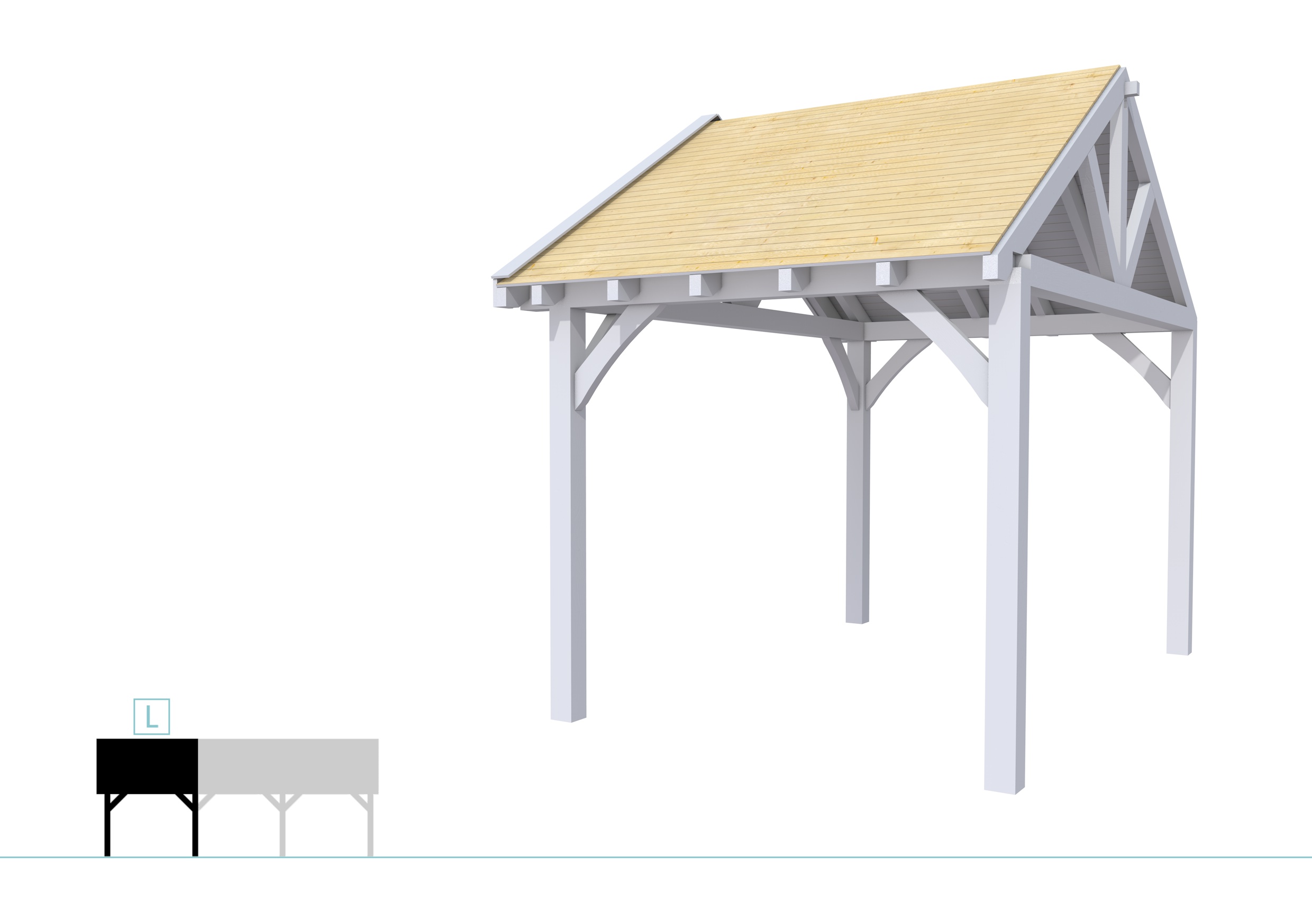 Buitenverblijf met zadeldak Excellent Modulair, vuren, linkerdeel XXL/B, 257x399 cm, lichtgrijs gespoten.