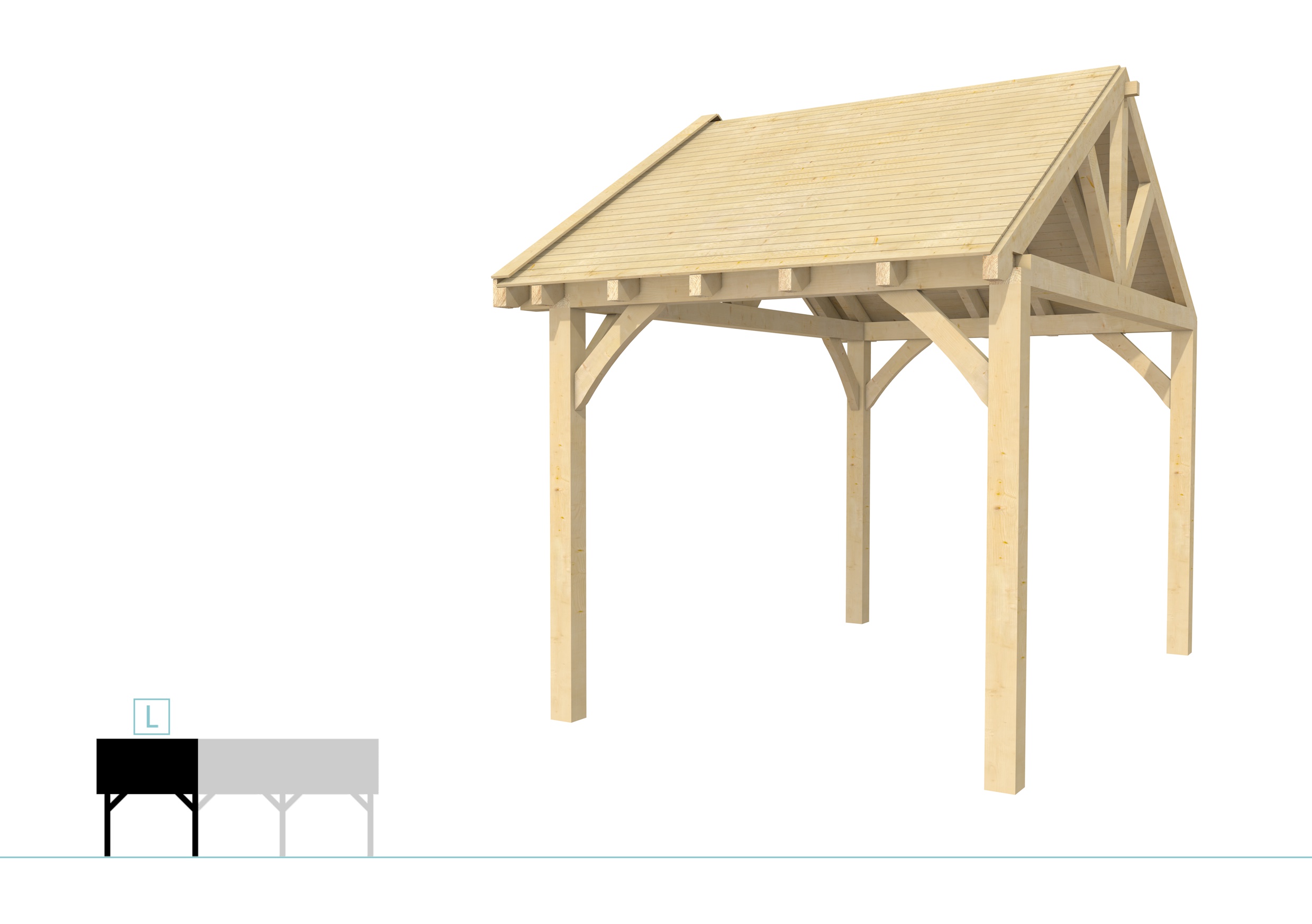 Buitenverblijf met zadeldak Excellent Modulair, vuren, linkerdeel XXL/B, 257x399 cm, onbehandeld.