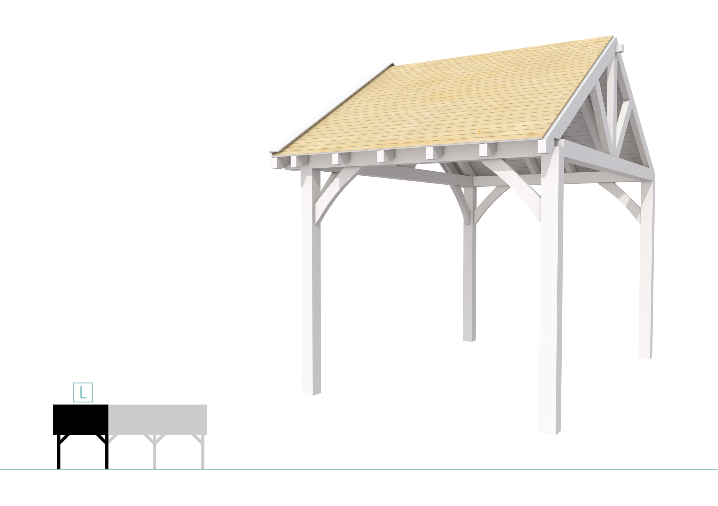 Buitenverblijf met zadeldak Excellent Modulair, vuren, linkerdeel XXL/B, 257x399 cm, wit gespoten.