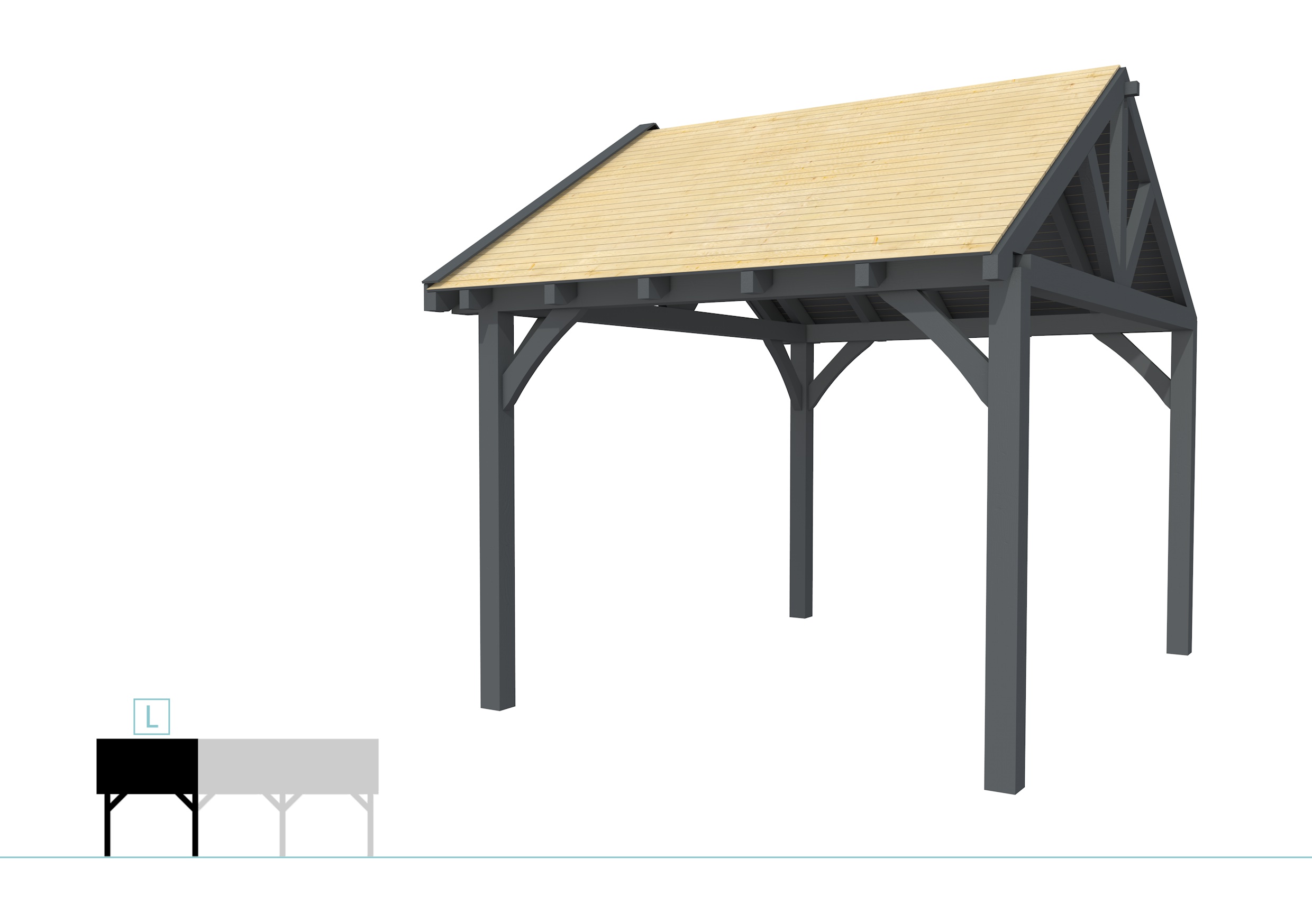 Buitenverblijf met zadeldak Excellent Modulair, vuren, linkerdeel XXL/C, 307x399 cm, antraciet gespoten.