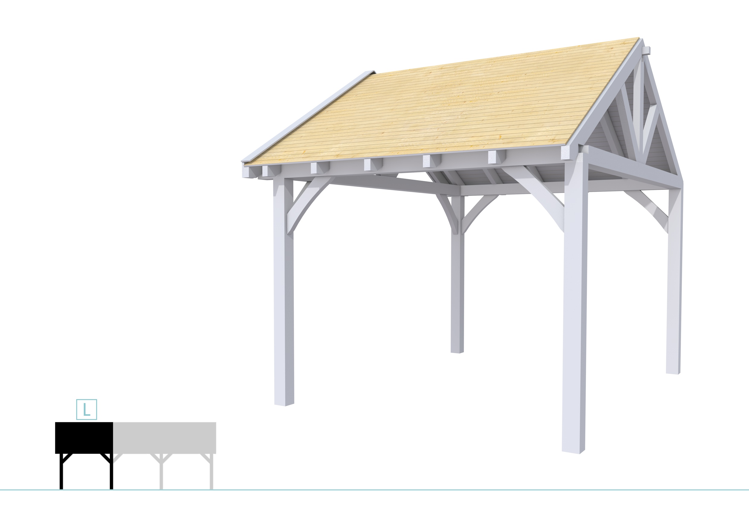Buitenverblijf met zadeldak Excellent Modulair, vuren, linkerdeel XXL/C, 307x399 cm, lichtgrijs gespoten.