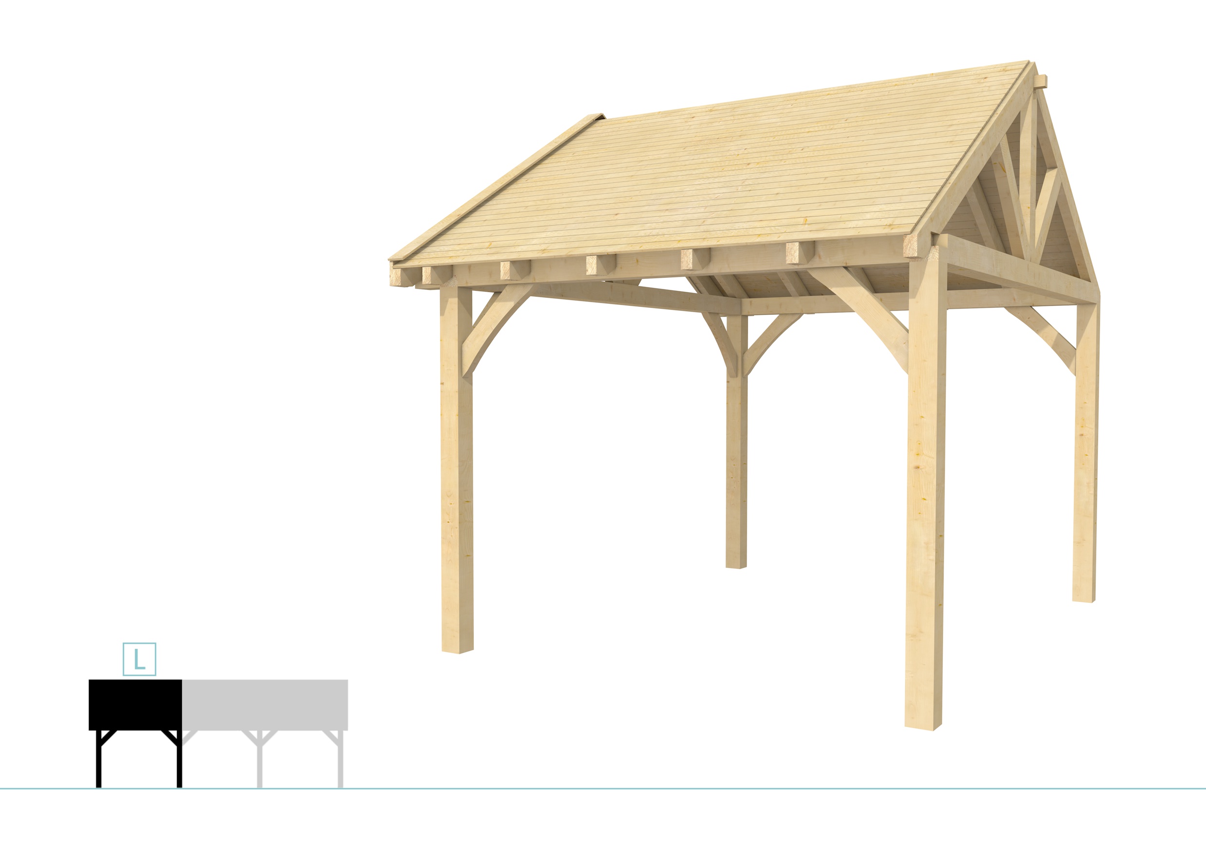 Buitenverblijf met zadeldak Excellent Modulair, vuren, linkerdeel XXL/C, 307x399 cm, onbehandeld.