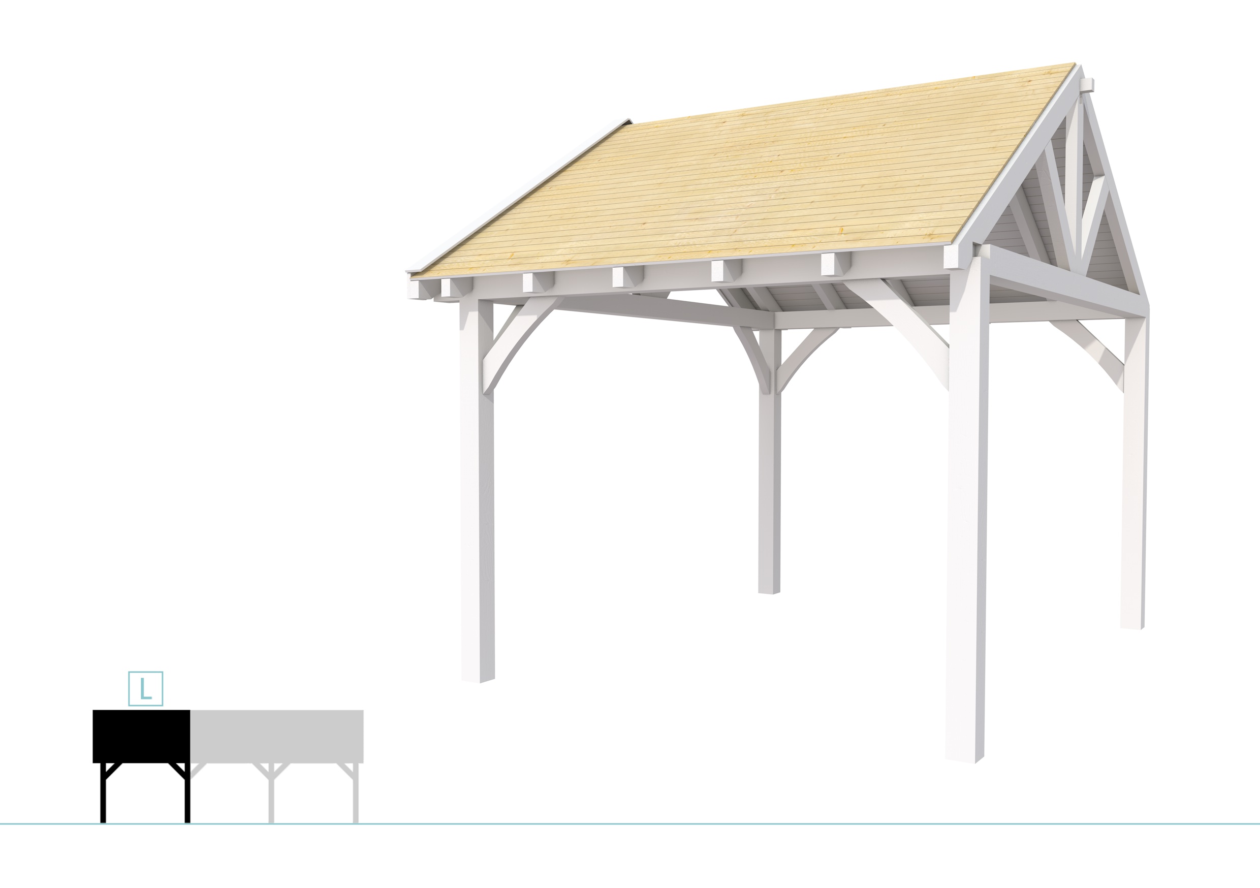 Buitenverblijf met zadeldak Excellent Modulair, vuren, linkerdeel XXL/C, 307x399 cm, wit gespoten.