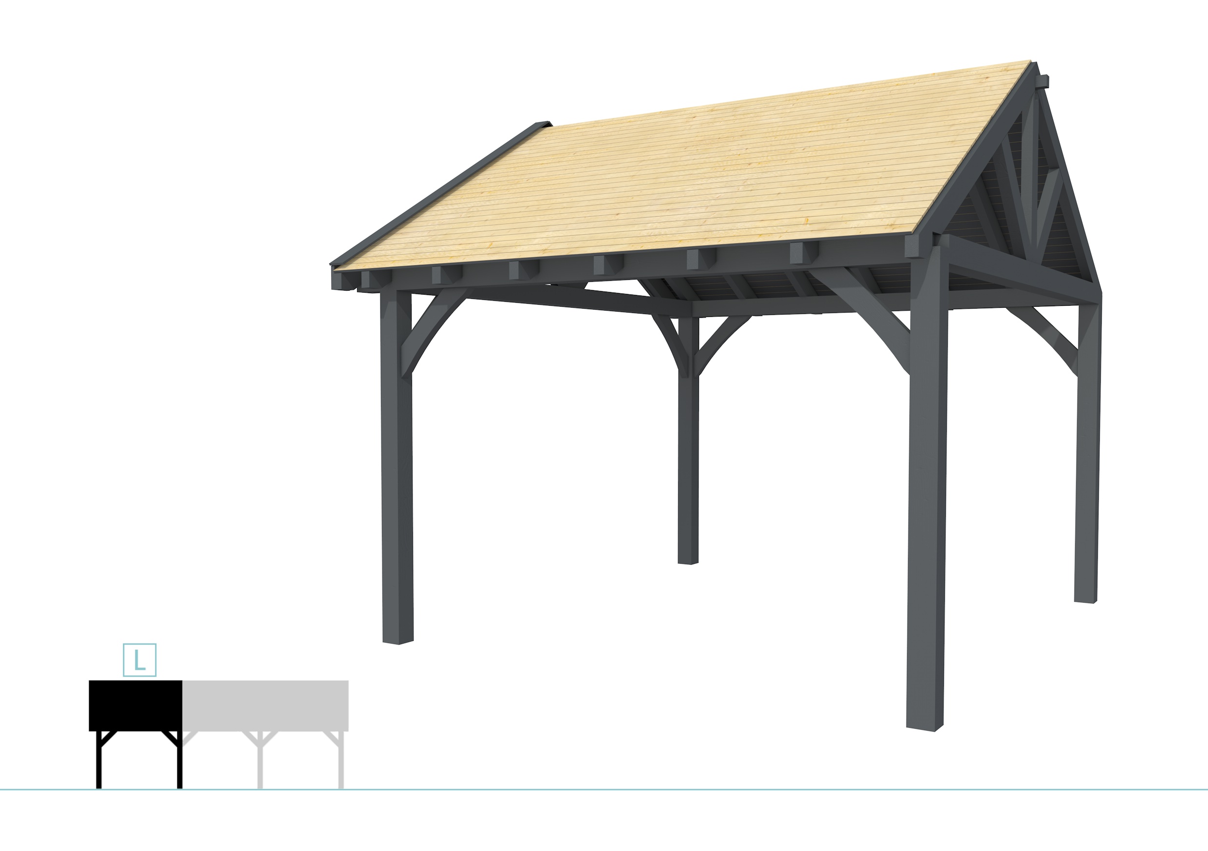 Buitenverblijf met zadeldak Excellent Modulair, vuren, linkerdeel XXL/D, 357x399 cm, antraciet gespoten.