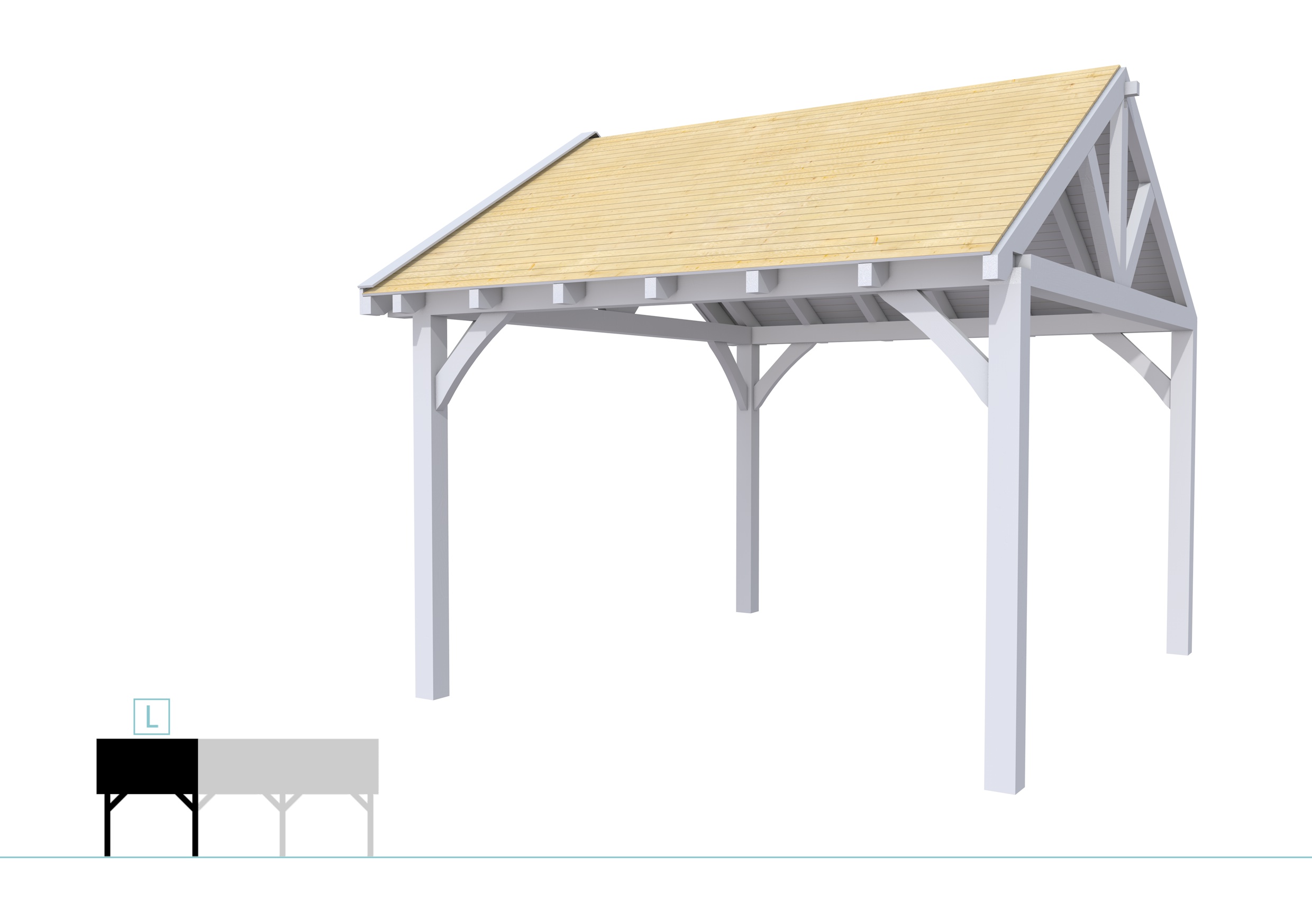 Buitenverblijf met zadeldak Excellent Modulair, vuren, linkerdeel XXL/D, 357x399 cm, lichtgrijs gespoten.