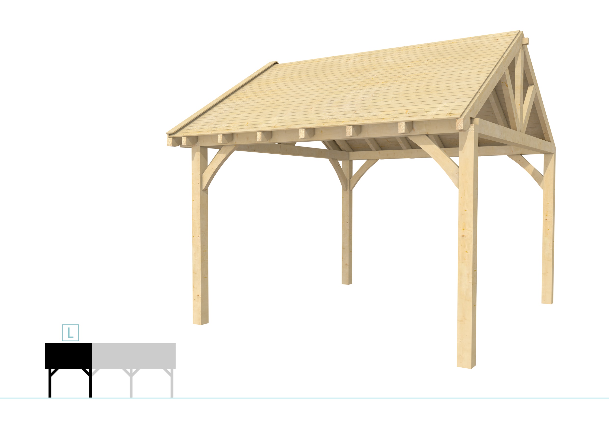Buitenverblijf met zadeldak Excellent Modulair, vuren, linkerdeel XXL/D, 357x399 cm, onbehandeld.