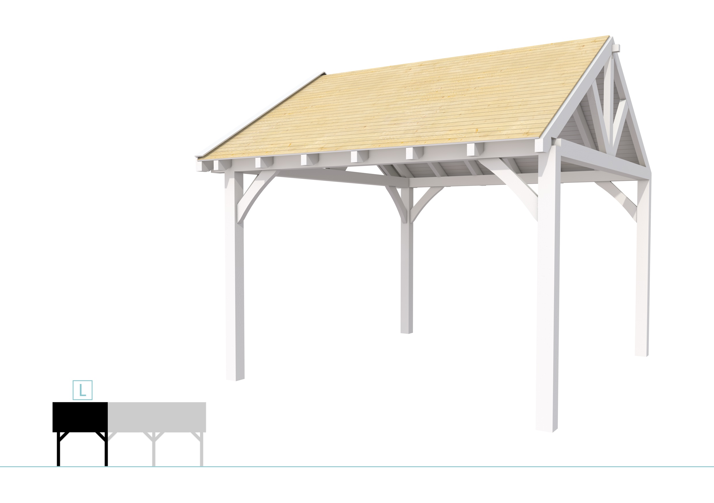 Buitenverblijf met zadeldak Excellent Modulair, vuren, linkerdeel XXL/D, 357x399 cm, wit gespoten.