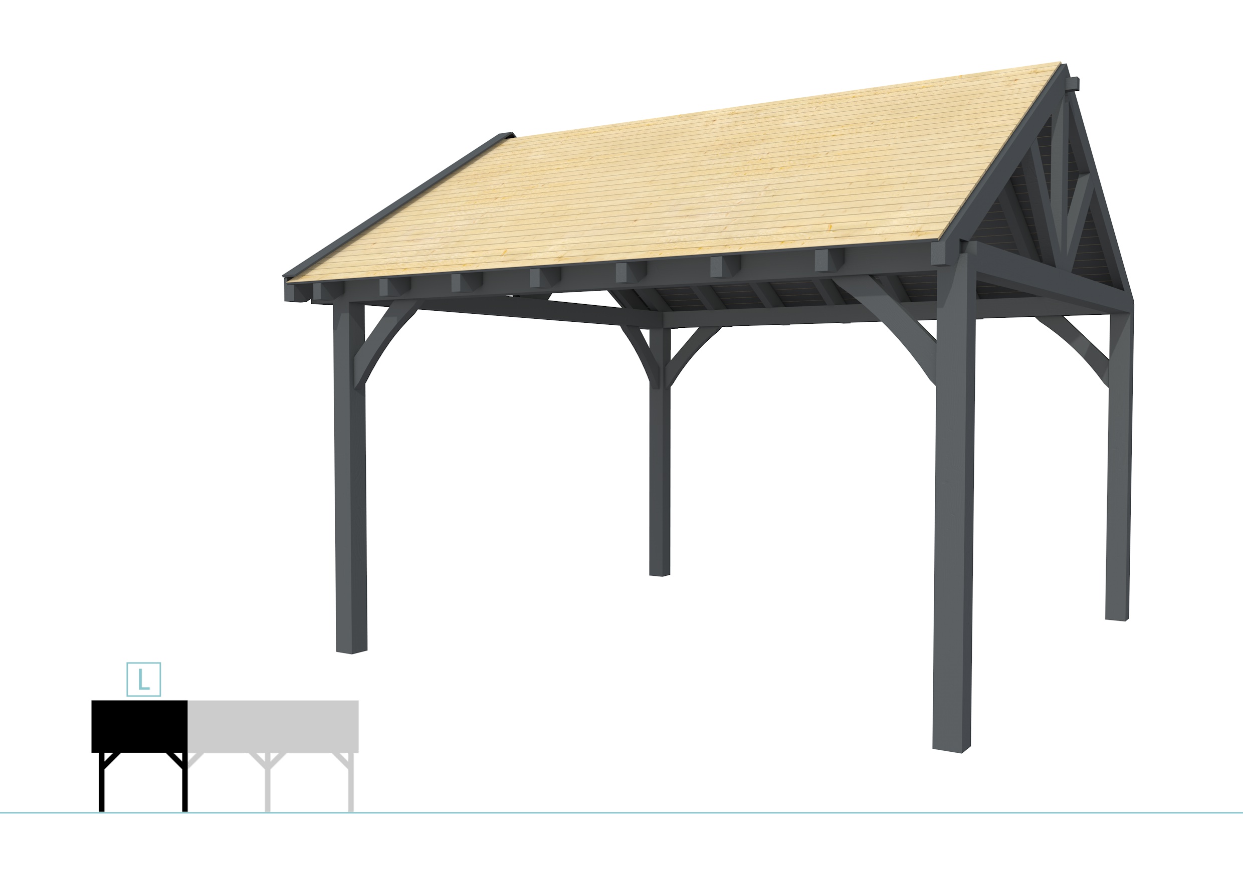 Buitenverblijf met zadeldak Excellent Modulair, vuren, linkerdeel XXL/E, 399x399 cm, antraciet gespoten.