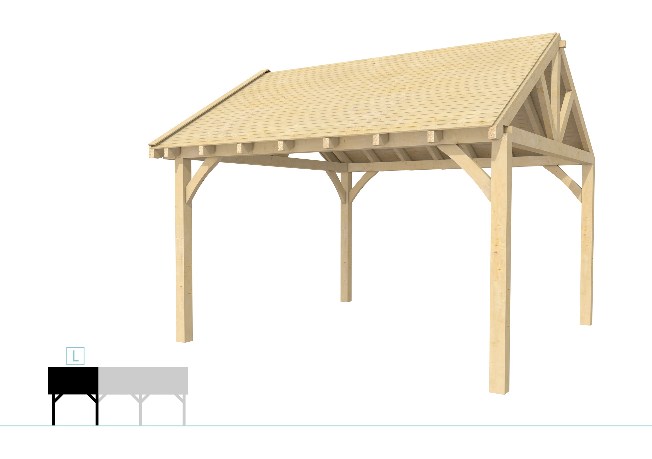 Buitenverblijf met zadeldak Excellent Modulair, vuren, linkerdeel XXL/E, 399x399 cm, onbehandeld.
