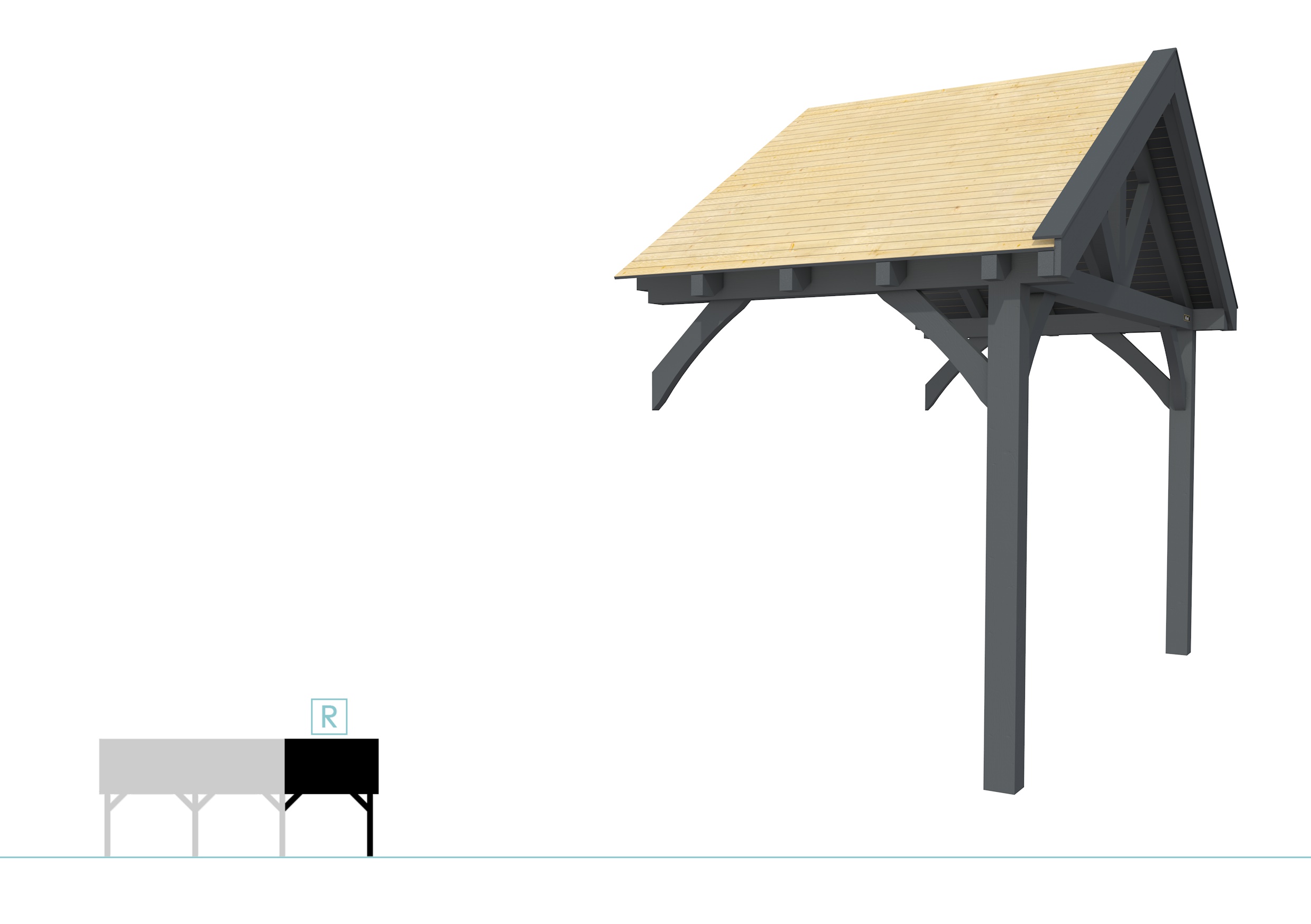 Buitenverblijf met zadeldak Excellent Modulair, vuren, rechterdeel XXL/A, 193x399 cm, antraciet gespoten.